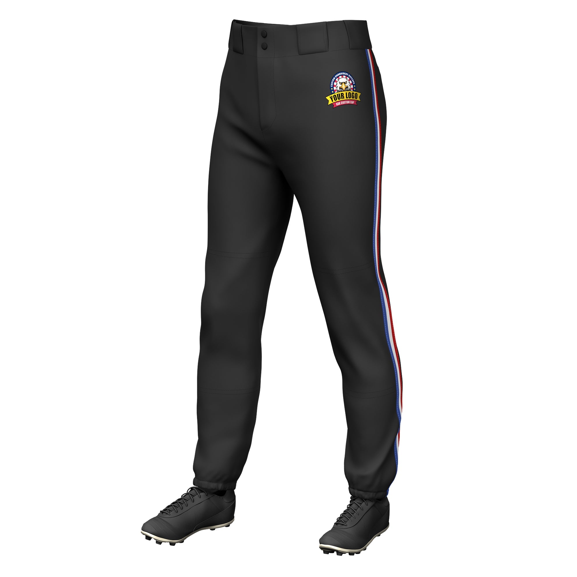 Custom Black Royal White-Red Classic Fit Stretch Practice Pull-up Baseball Pants