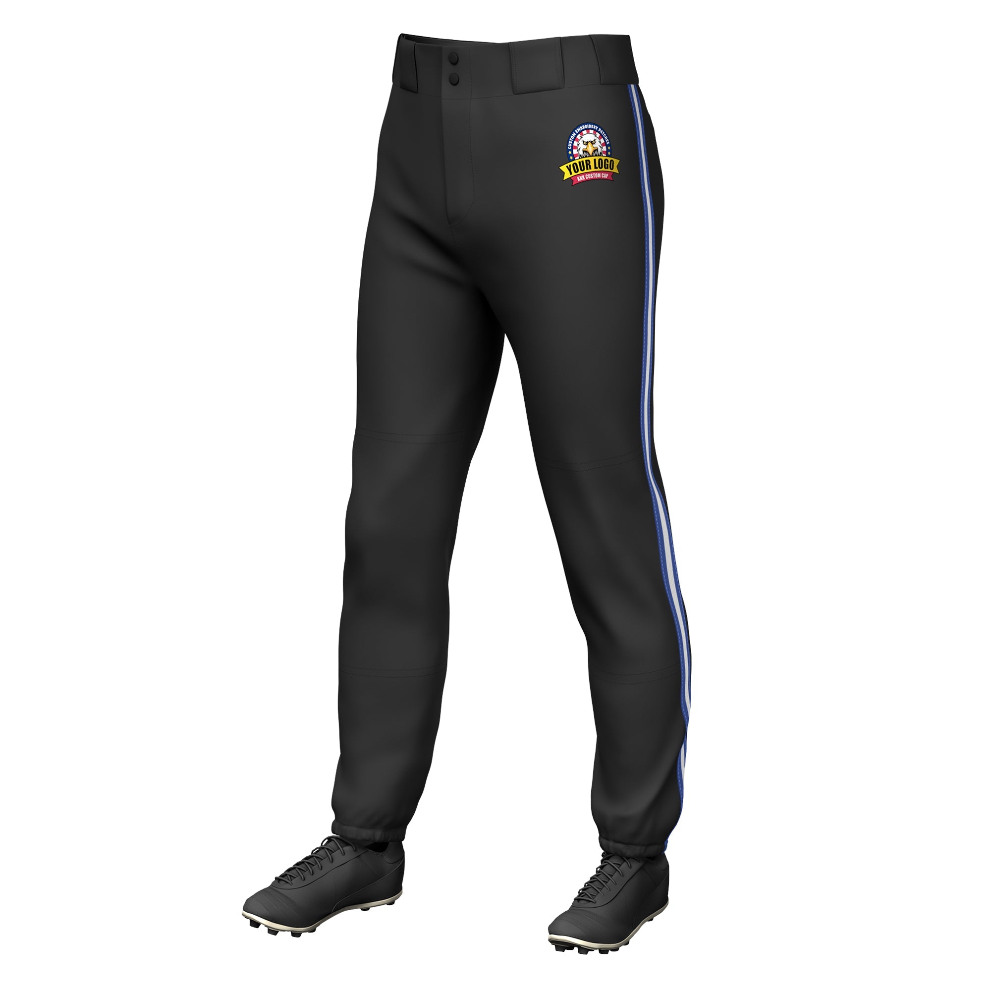 Custom Black Royal White-Royal Classic Fit Stretch Practice Pull-up Baseball Pants