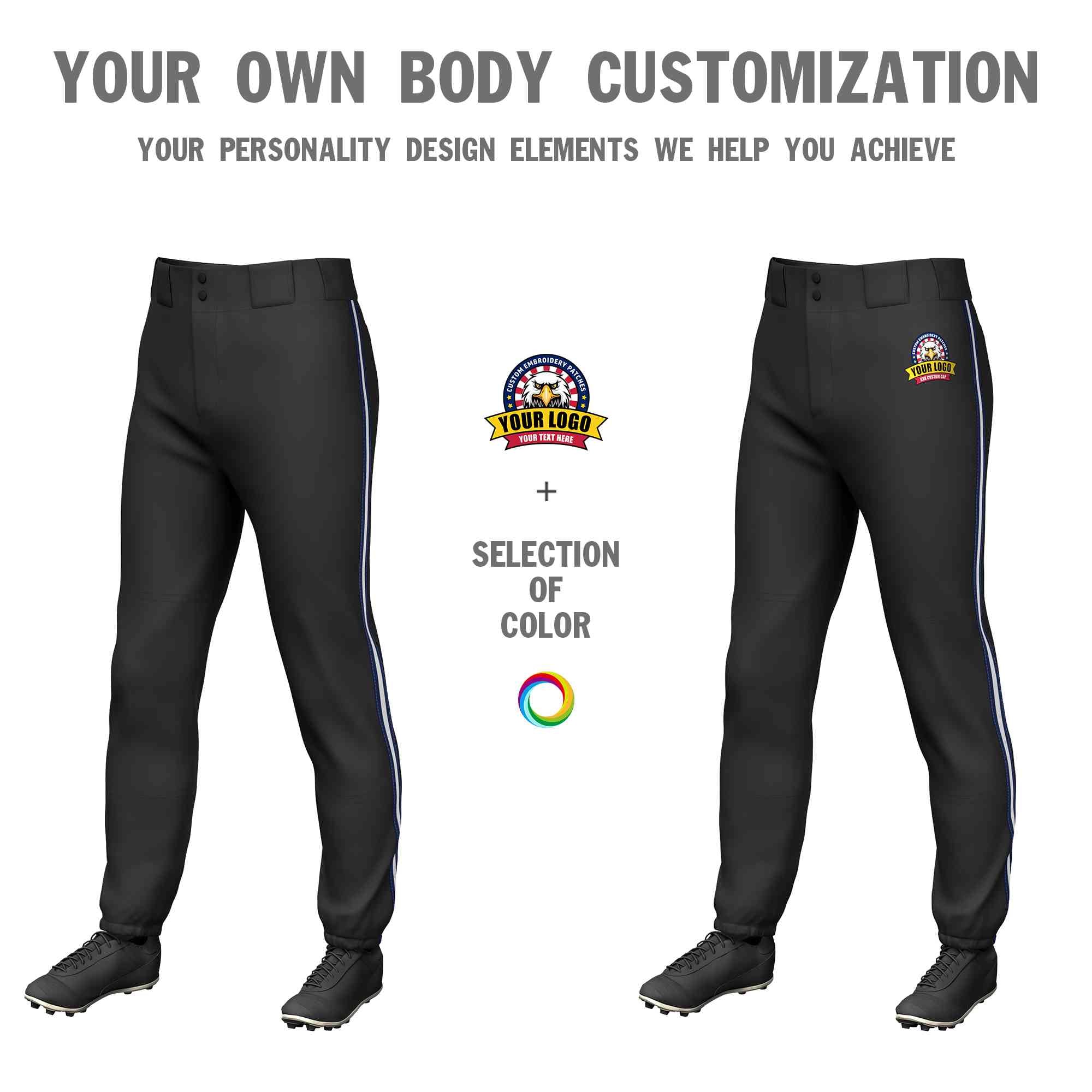 Custom Black Navy White-Navy Classic Fit Stretch Practice Pull-up Baseball Pants