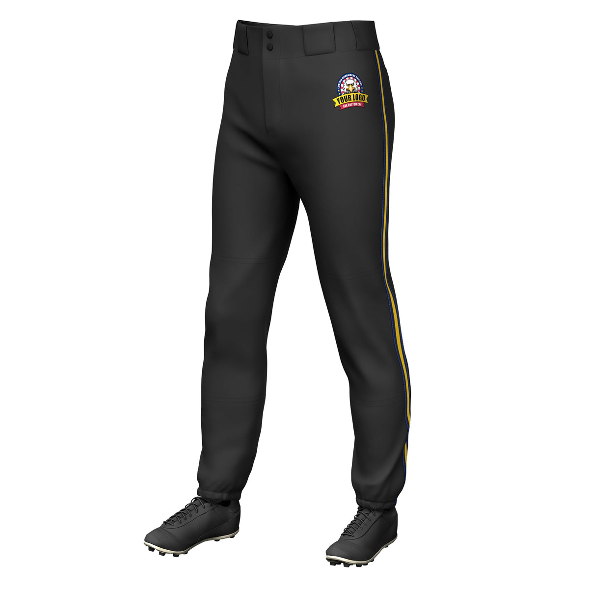 Custom Black Navy Gold-Navy Classic Fit Stretch Practice Pull-up Baseball Pants