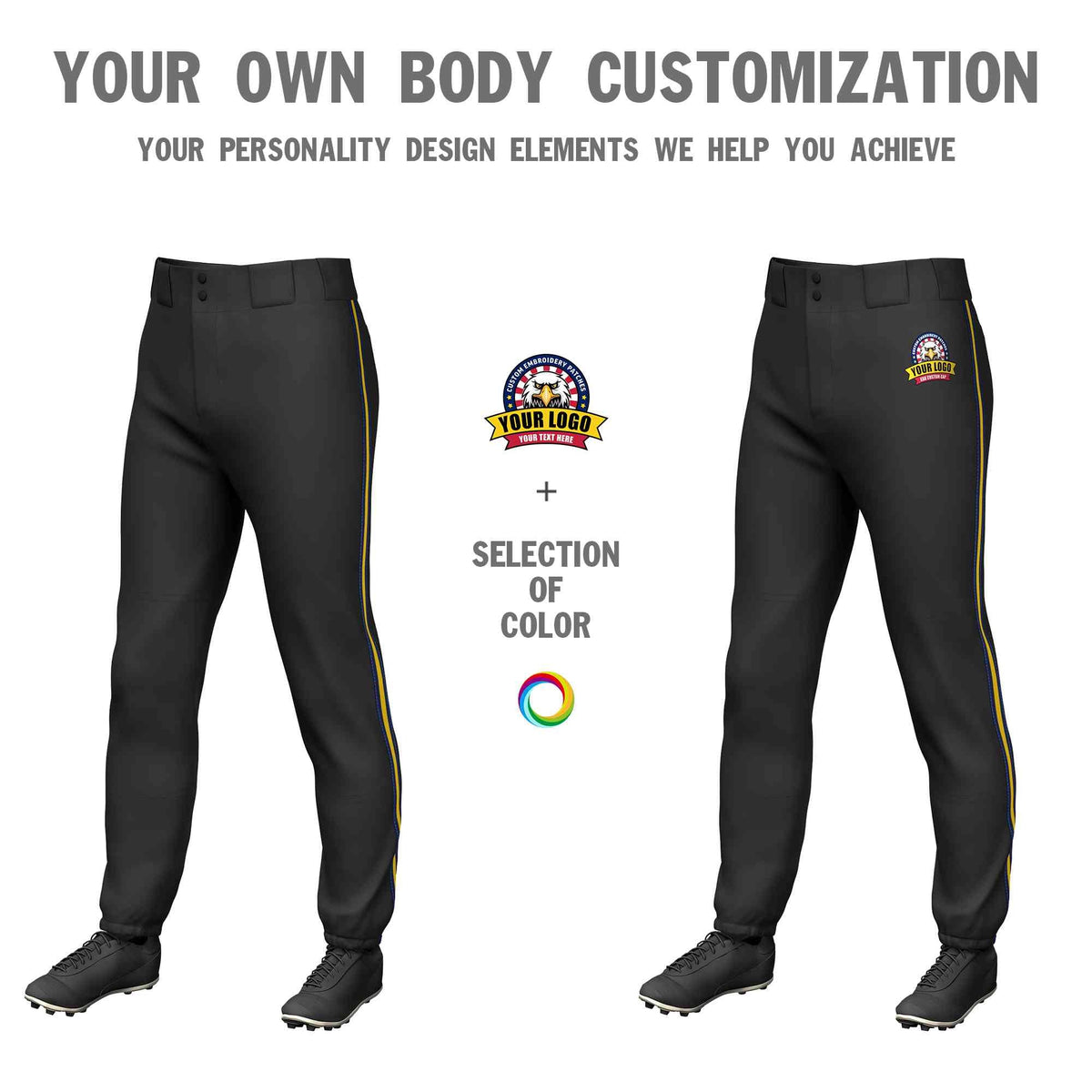 Custom Black Navy Gold-Navy Classic Fit Stretch Practice Pull-up Baseball Pants