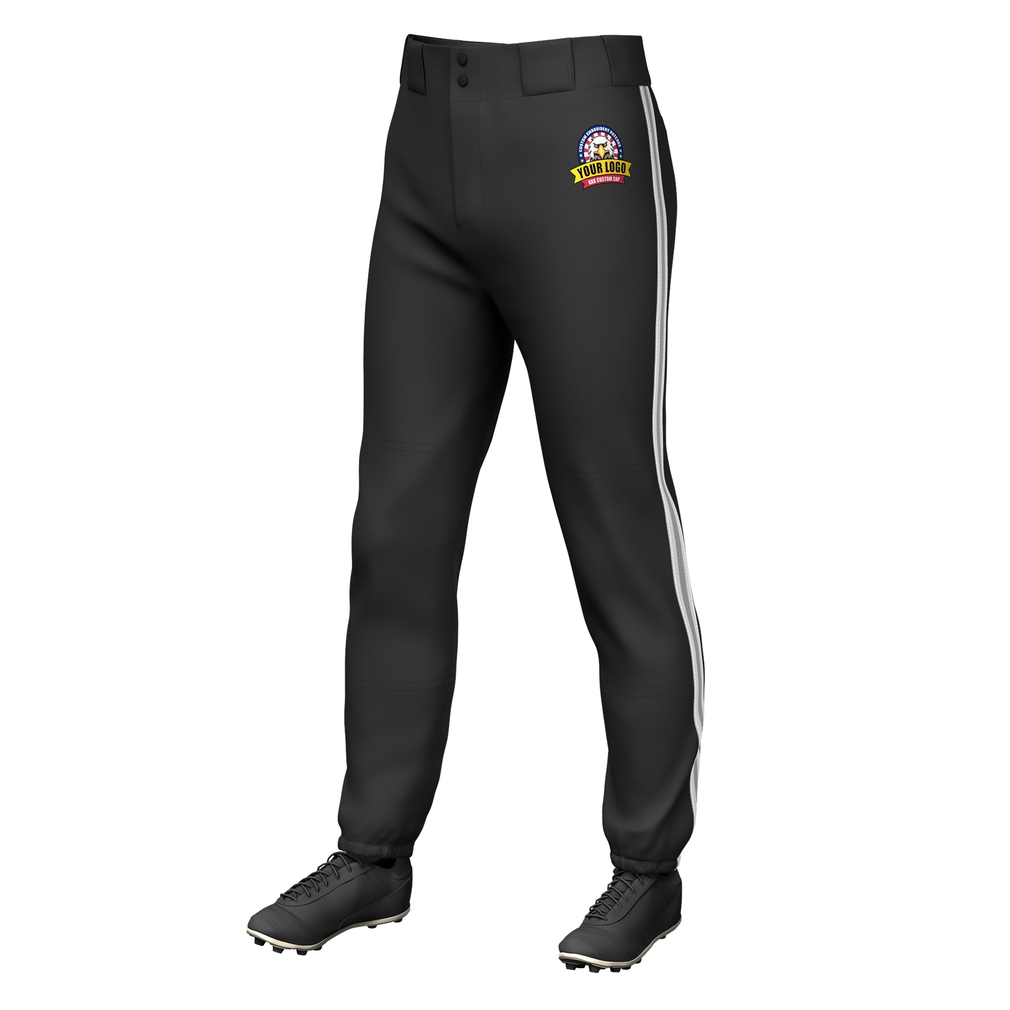 Custom Black White Gray-White Classic Fit Stretch Practice Pull-up Baseball Pants