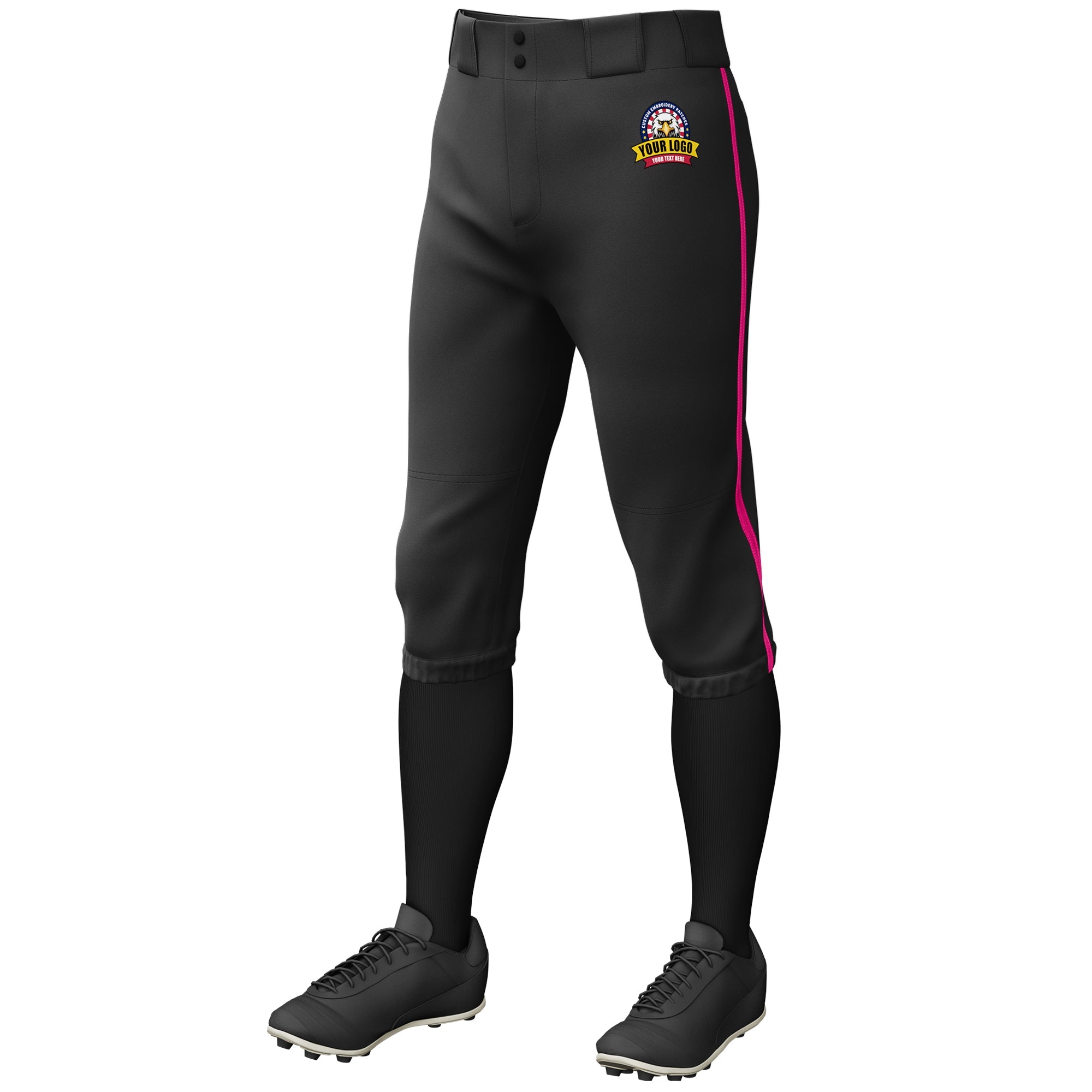 Custom Black Pink Classic Fit Stretch Practice Knickers Baseball Pants