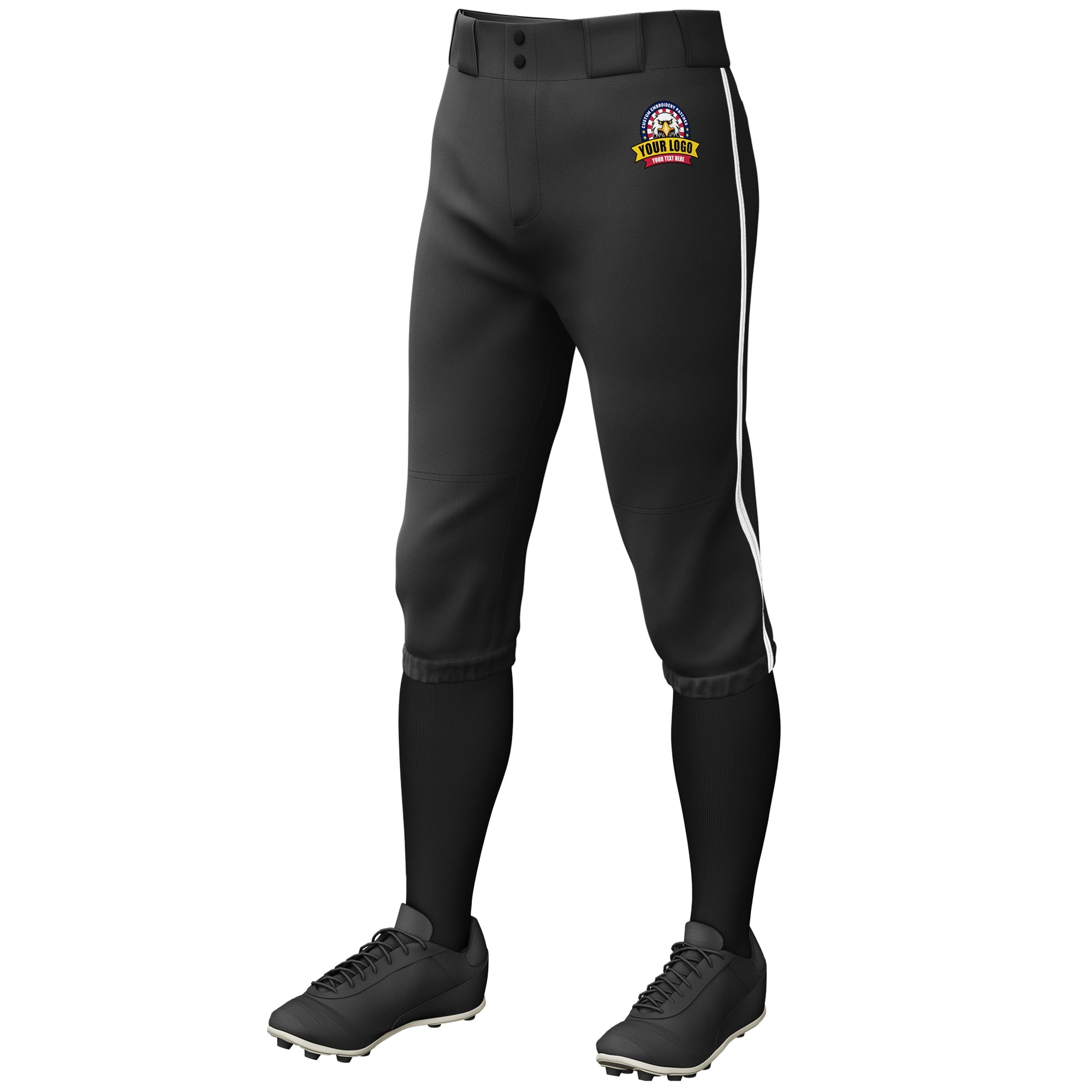 Custom Black White Classic Fit Stretch Practice Knickers Baseball Pants