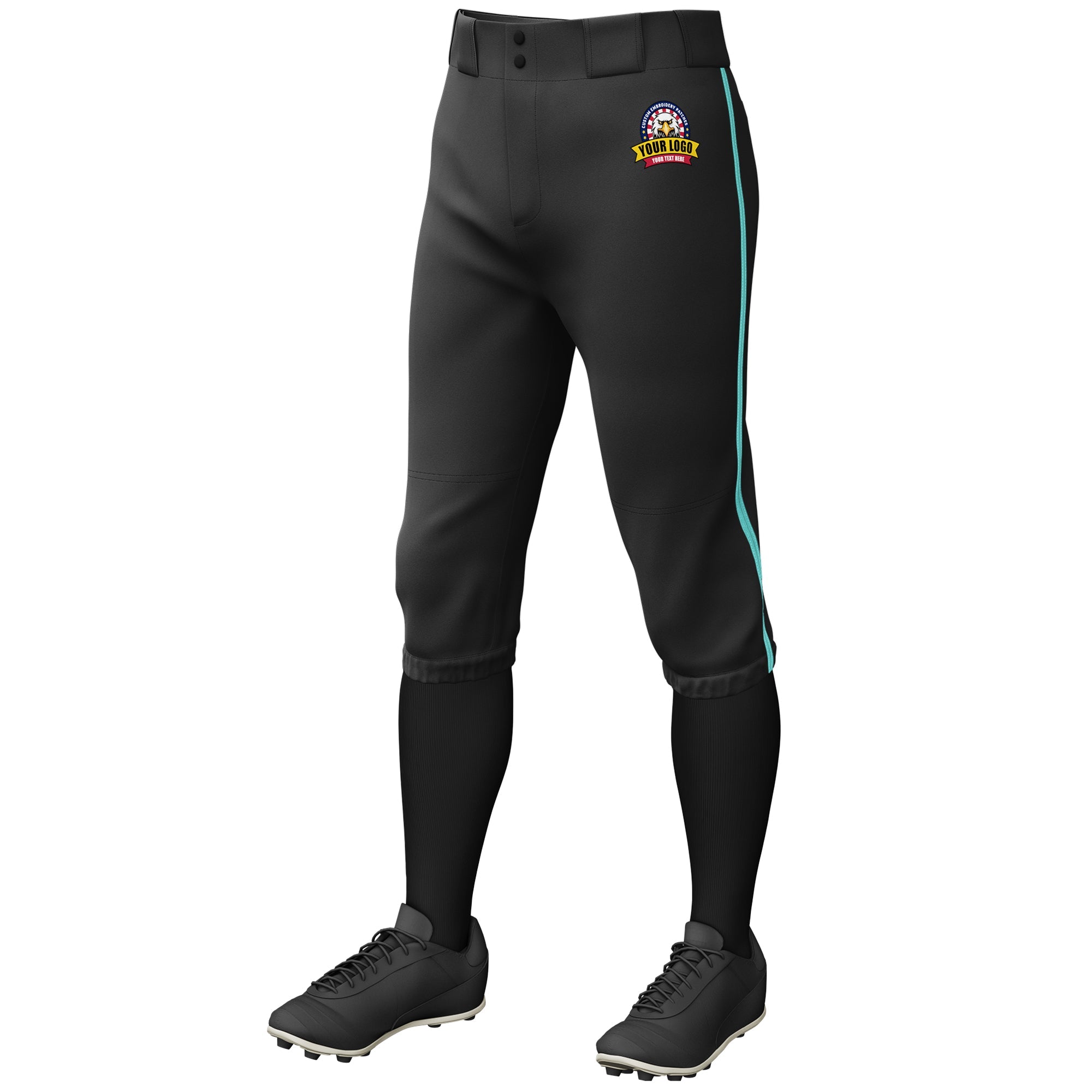 Custom Black Aqua Classic Fit Stretch Practice Knickers Baseball Pants