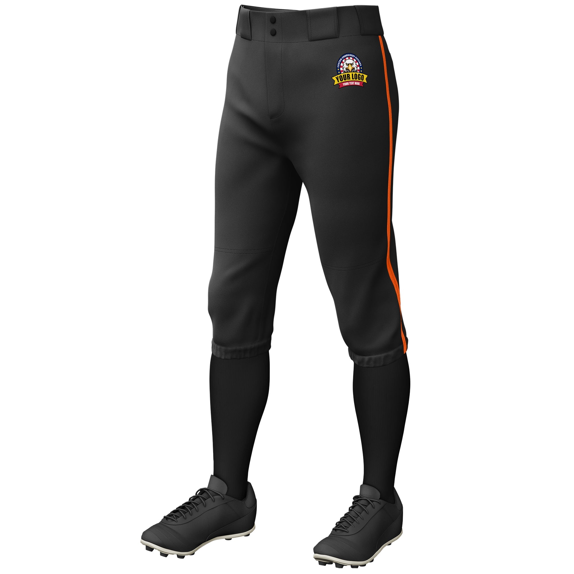 Custom Black Orange Classic Fit Stretch Practice Knickers Baseball Pants