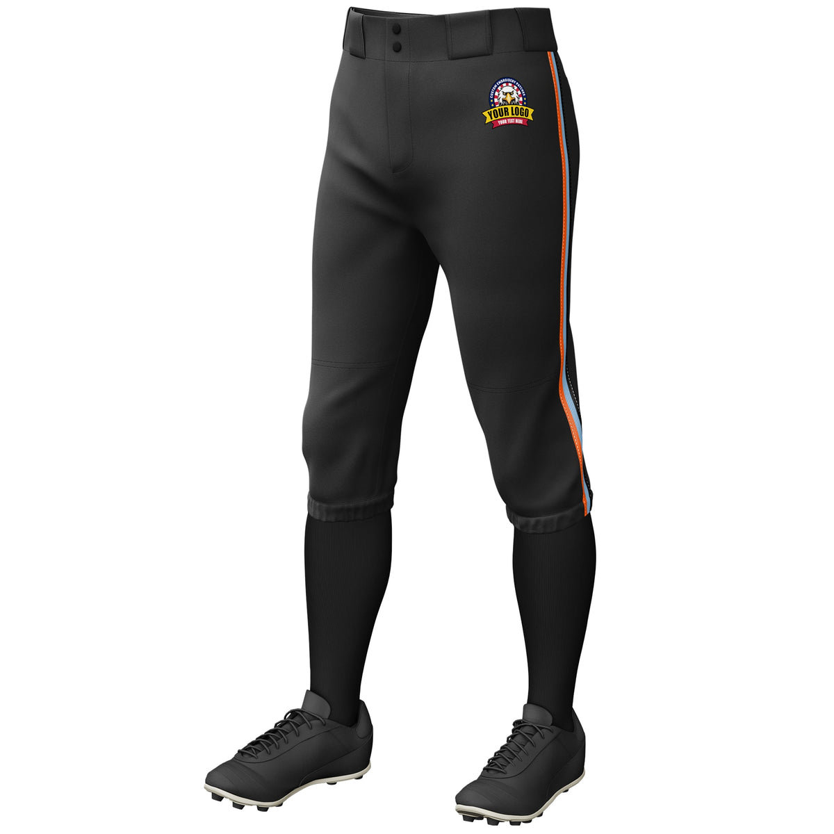 Custom Black Orange Light Blue-Black Classic Fit Stretch Practice Knickers Baseball Pants