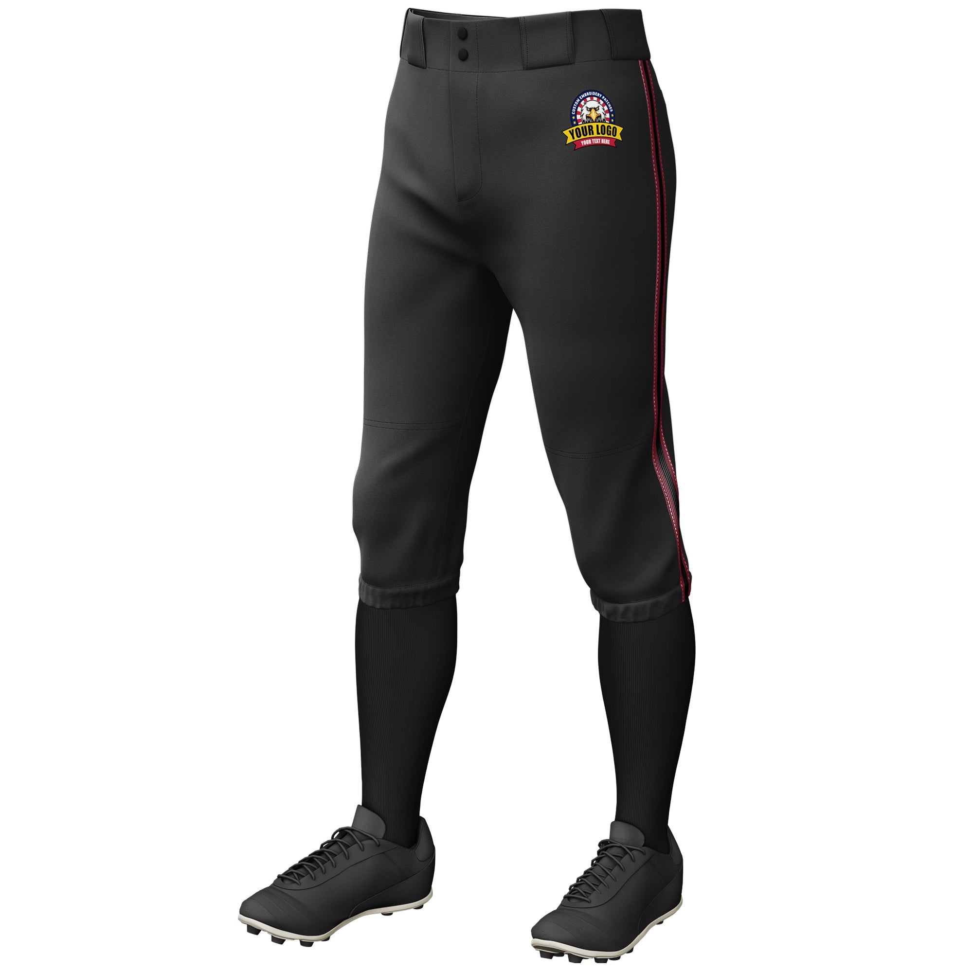 Custom Black Crimson Black-Crimson Classic Fit Stretch Practice Knickers Baseball Pants