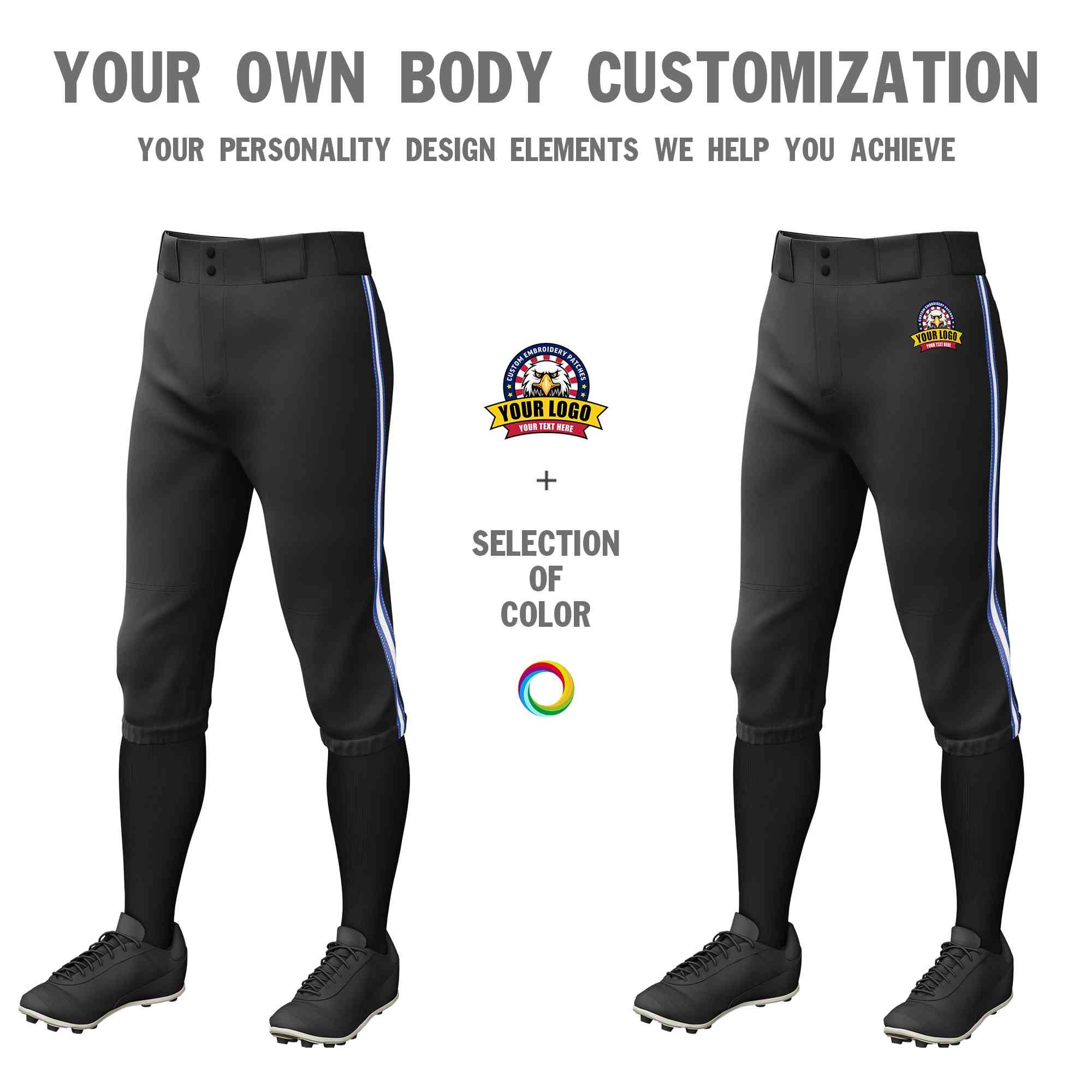 Custom Black Royal White-Royal Classic Fit Stretch Practice Knickers Baseball Pants