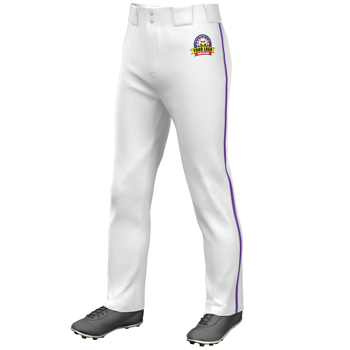 Custom White Purple Classic Fit Stretch Practice Loose-fit Baseball Pants