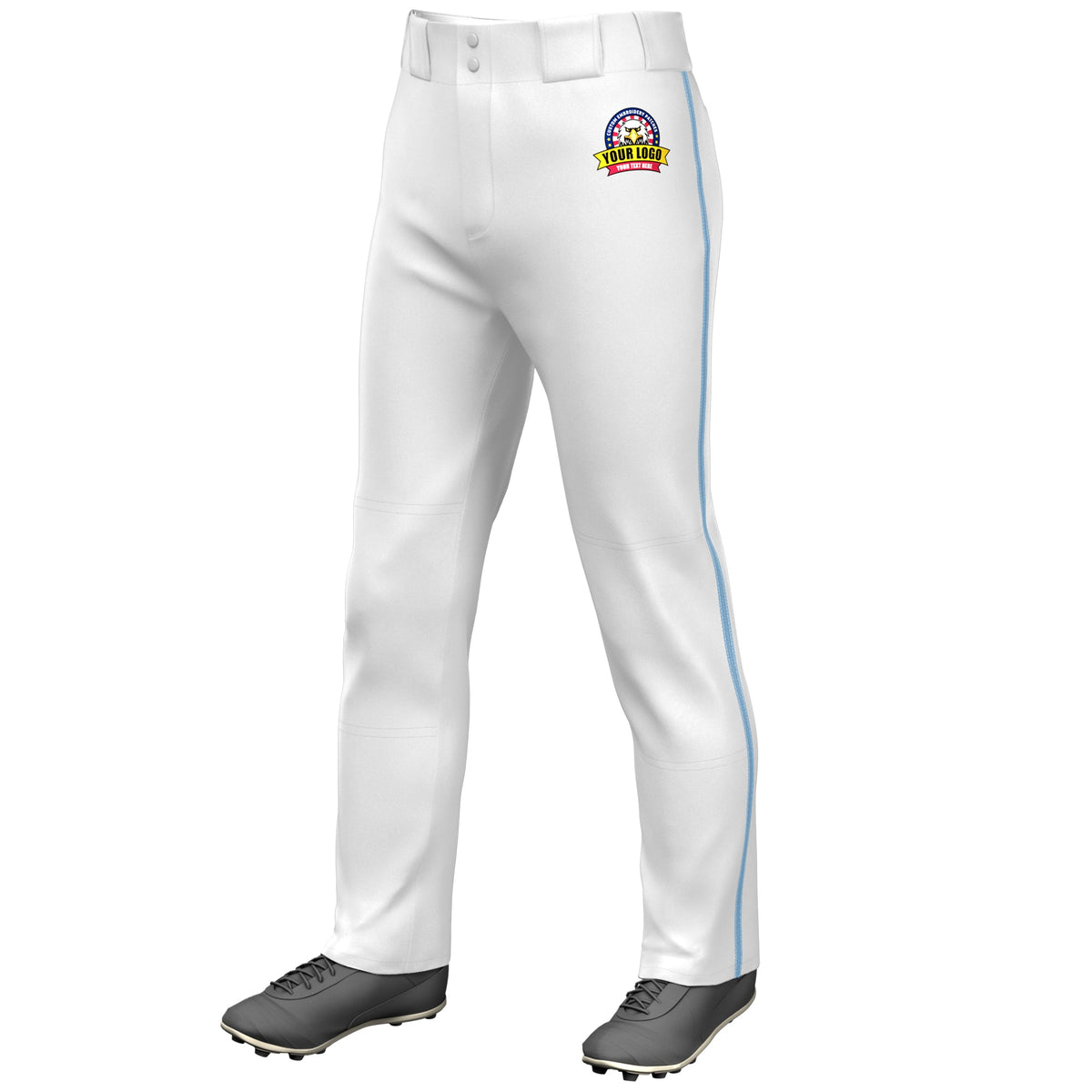 Custom White Light Blue Classic Fit Stretch Practice Loose-fit Baseball Pants