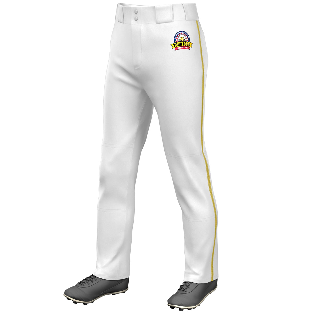 Custom White Old Gold Classic Fit Stretch Practice Loose-fit Baseball Pants