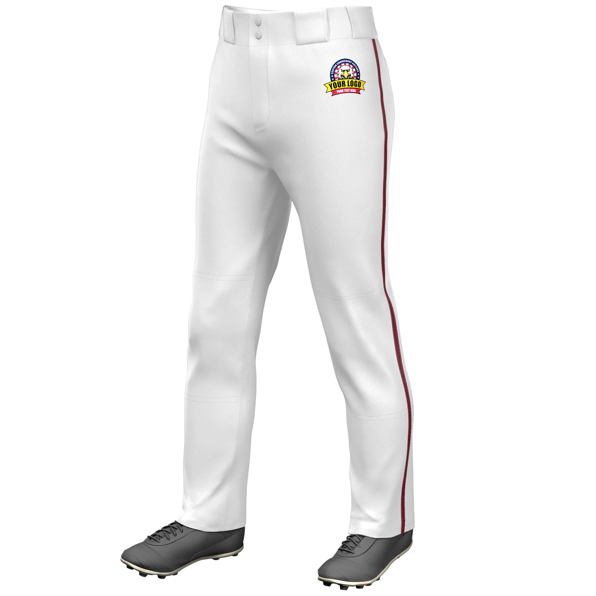 Custom White Crimson Classic Fit Stretch Practice Loose-fit Baseball Pants