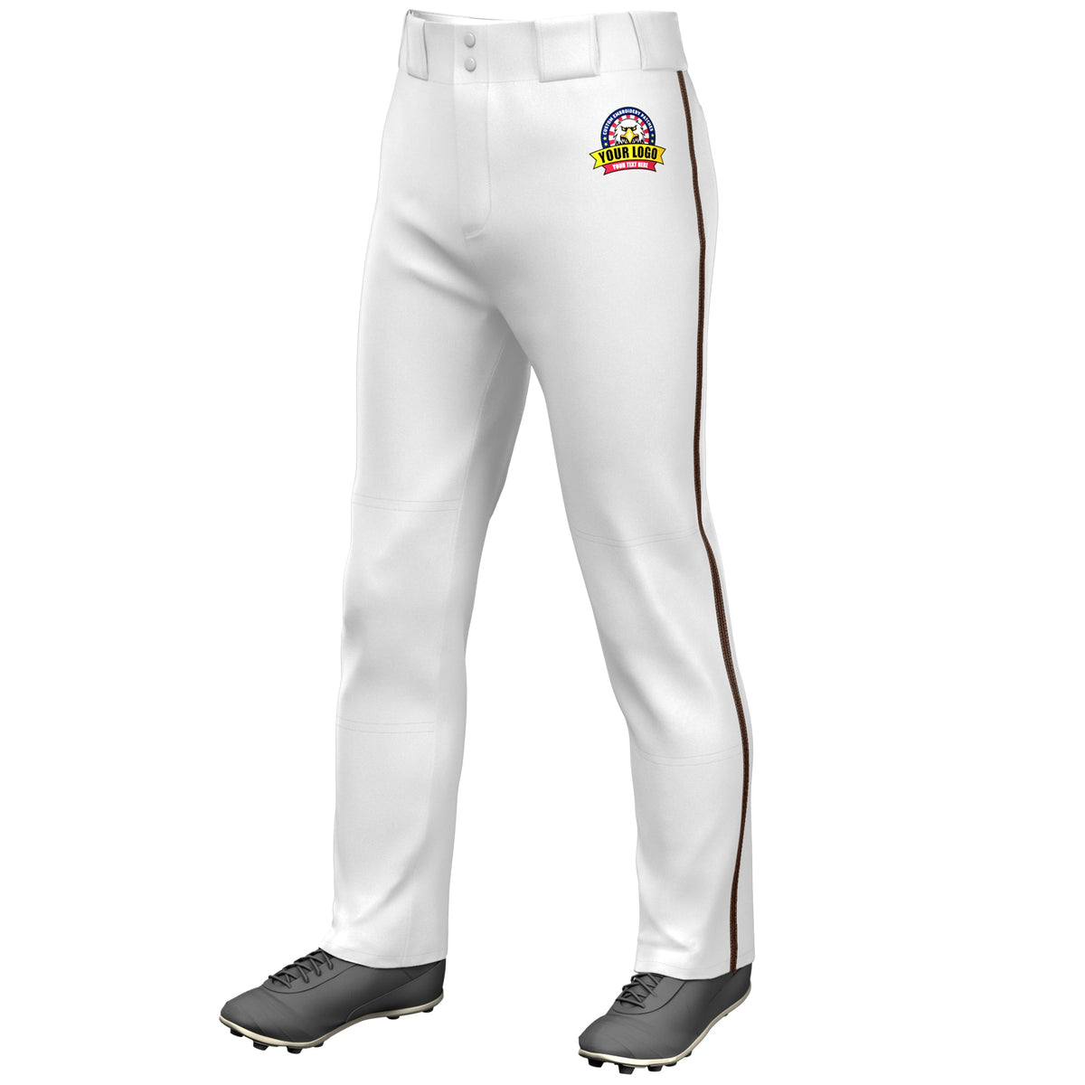 Custom White Brown Classic Fit Stretch Practice Loose-fit Baseball Pants