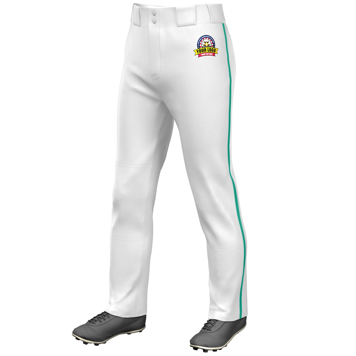 Custom White Teal Classic Fit Stretch Practice Loose-fit Baseball Pants