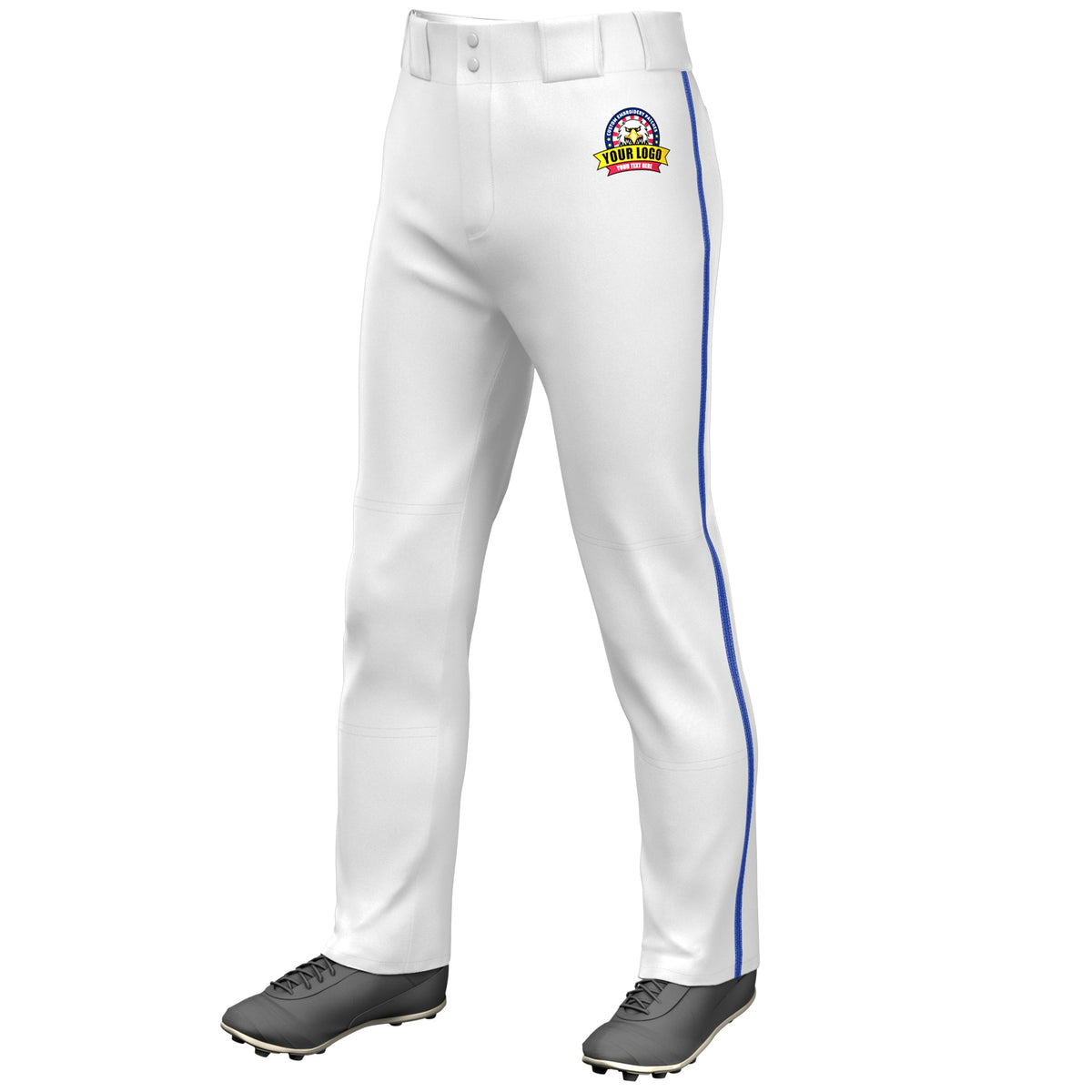 Custom White Royal Classic Fit Stretch Practice Loose-fit Baseball Pants