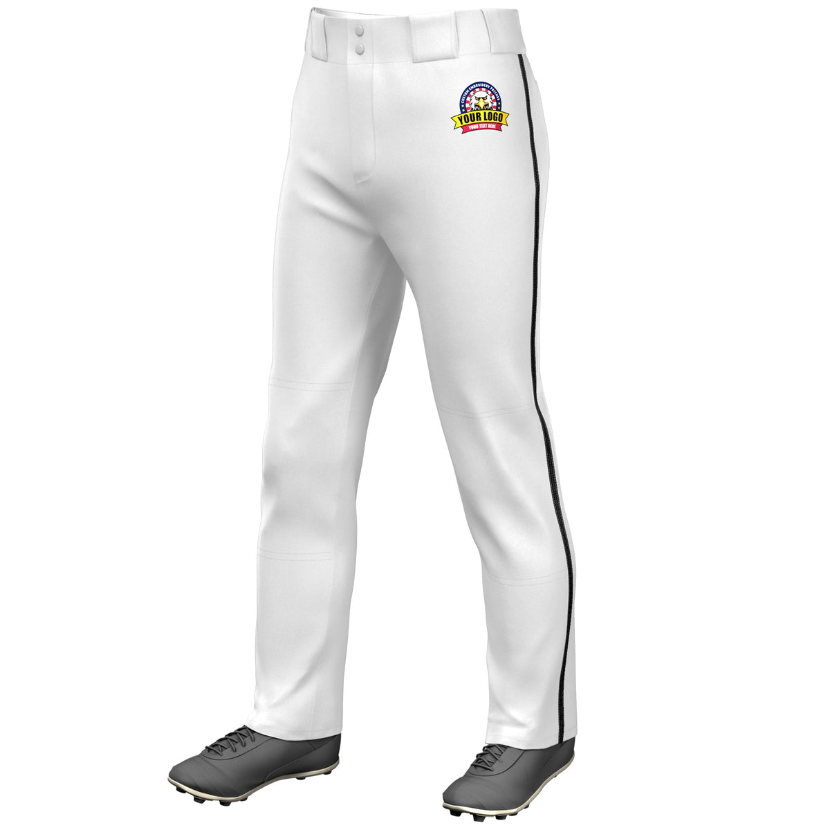 Custom White Black Classic Fit Stretch Practice Loose-fit Baseball Pants