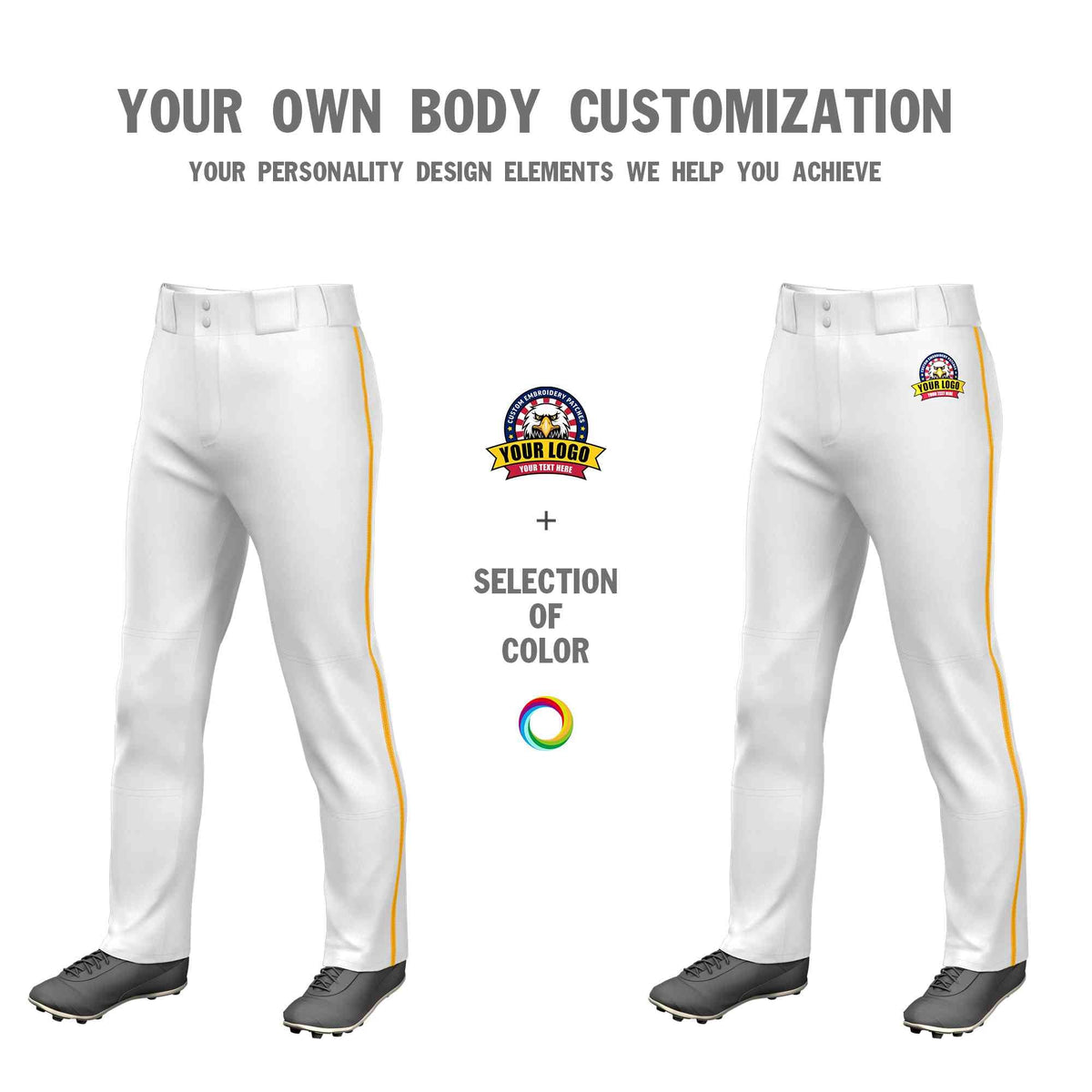 Custom White Yellow Classic Fit Stretch Practice Loose-fit Baseball Pants