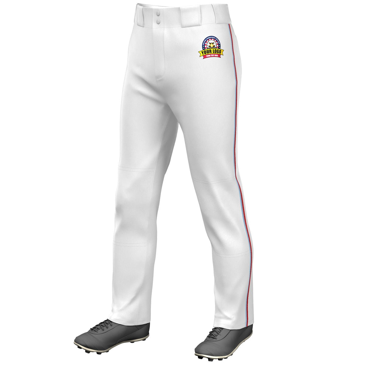 Custom White Light Blue-Red Classic Fit Stretch Practice Loose-fit Baseball Pants