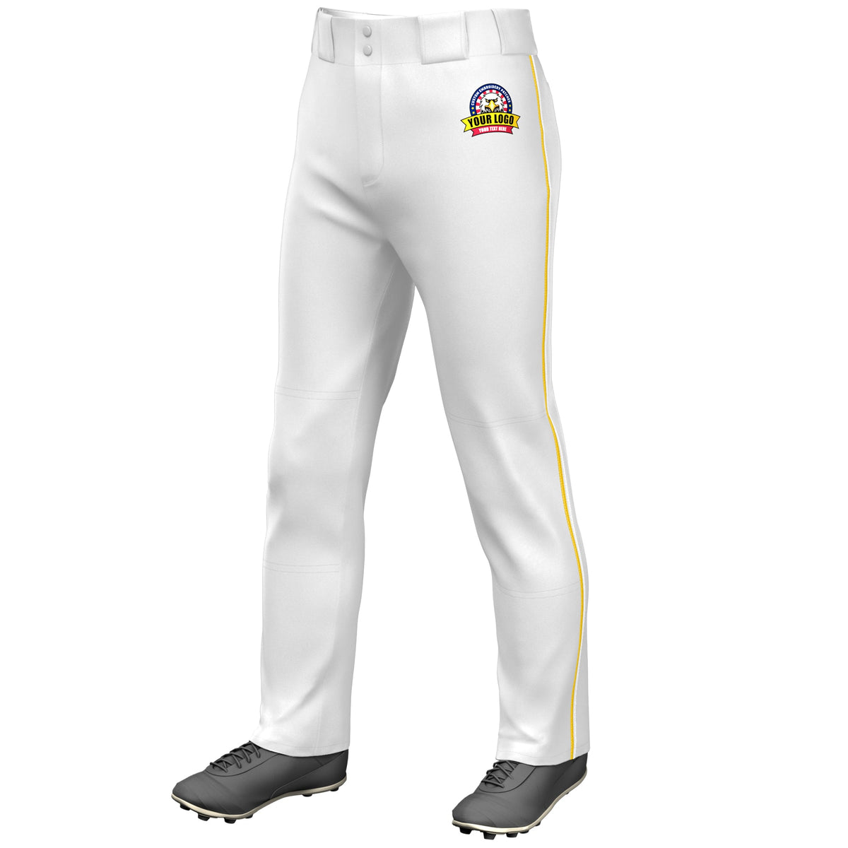 Custom White Gold-White Classic Fit Stretch Practice Loose-fit Baseball Pants