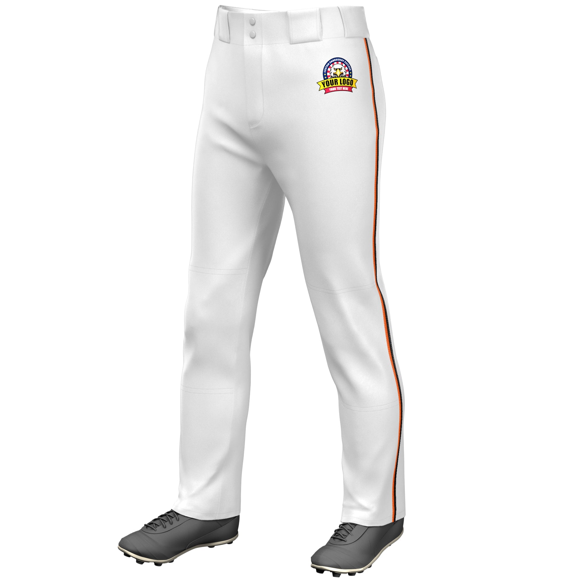 Custom White Orange-Black Classic Fit Stretch Practice Loose-fit Baseball Pants
