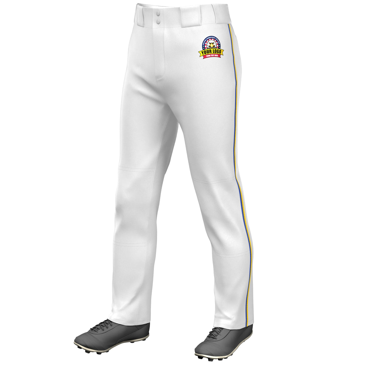 Custom White Royal-Gold Classic Fit Stretch Practice Loose-fit Baseball Pants