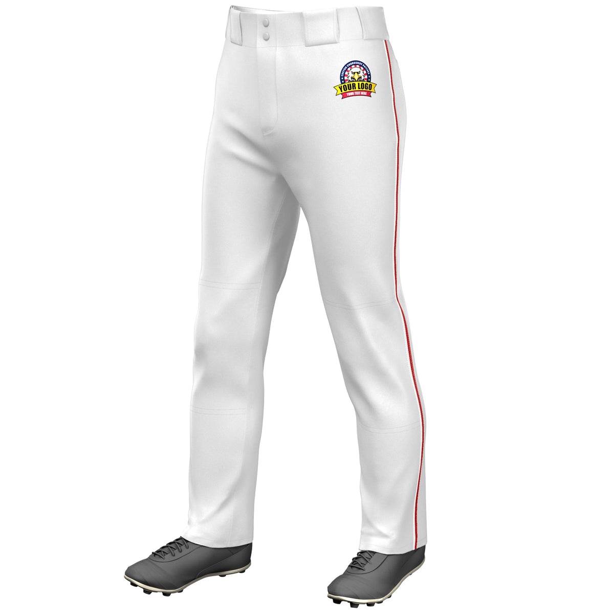 Custom White White-Red Classic Fit Stretch Practice Loose-fit Baseball Pants