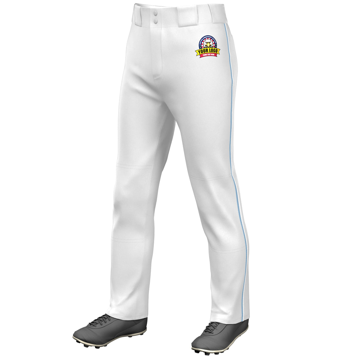 Custom White Light Blue-White Classic Fit Stretch Practice Loose-fit Baseball Pants