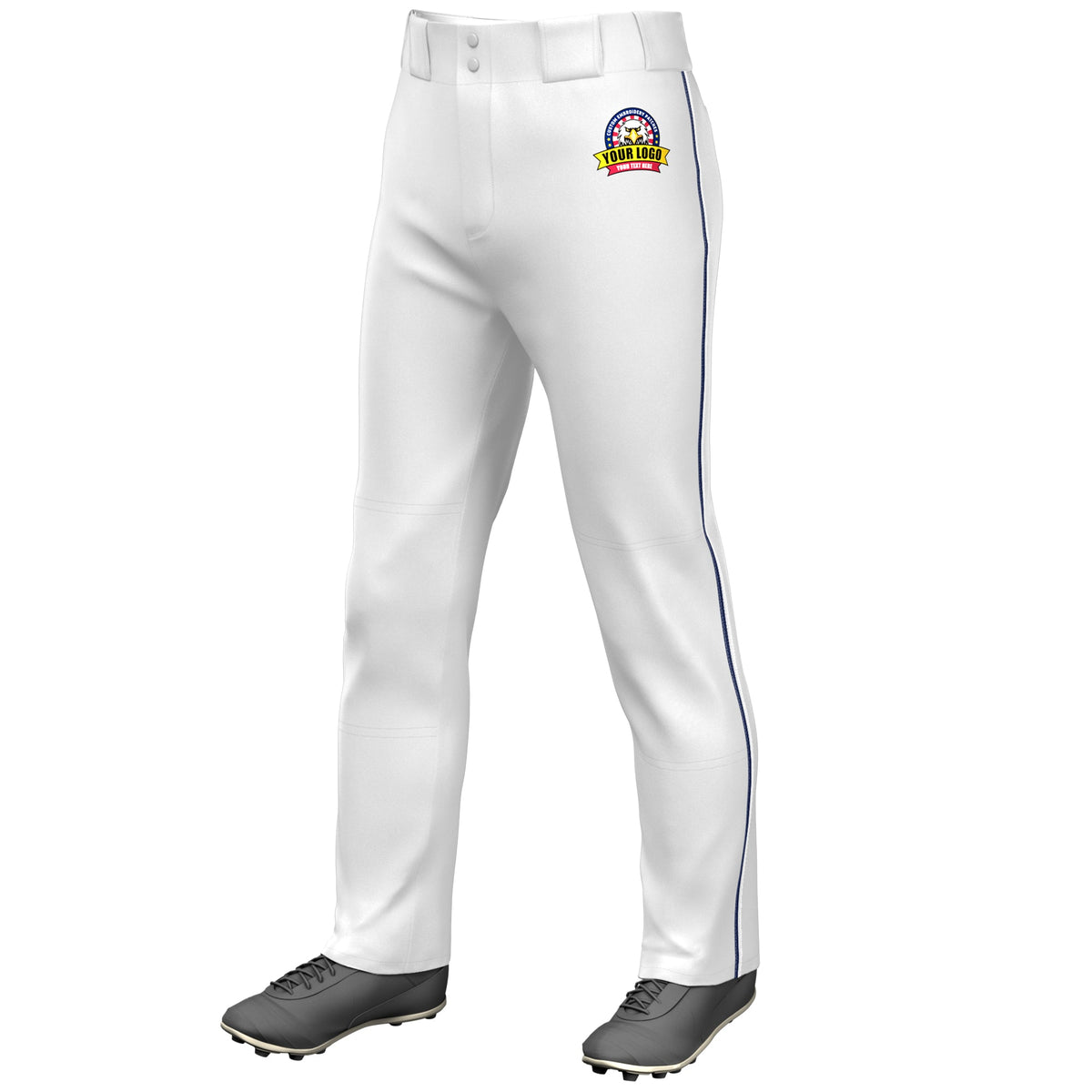 Custom White Navy-White Classic Fit Stretch Practice Loose-fit Baseball Pants