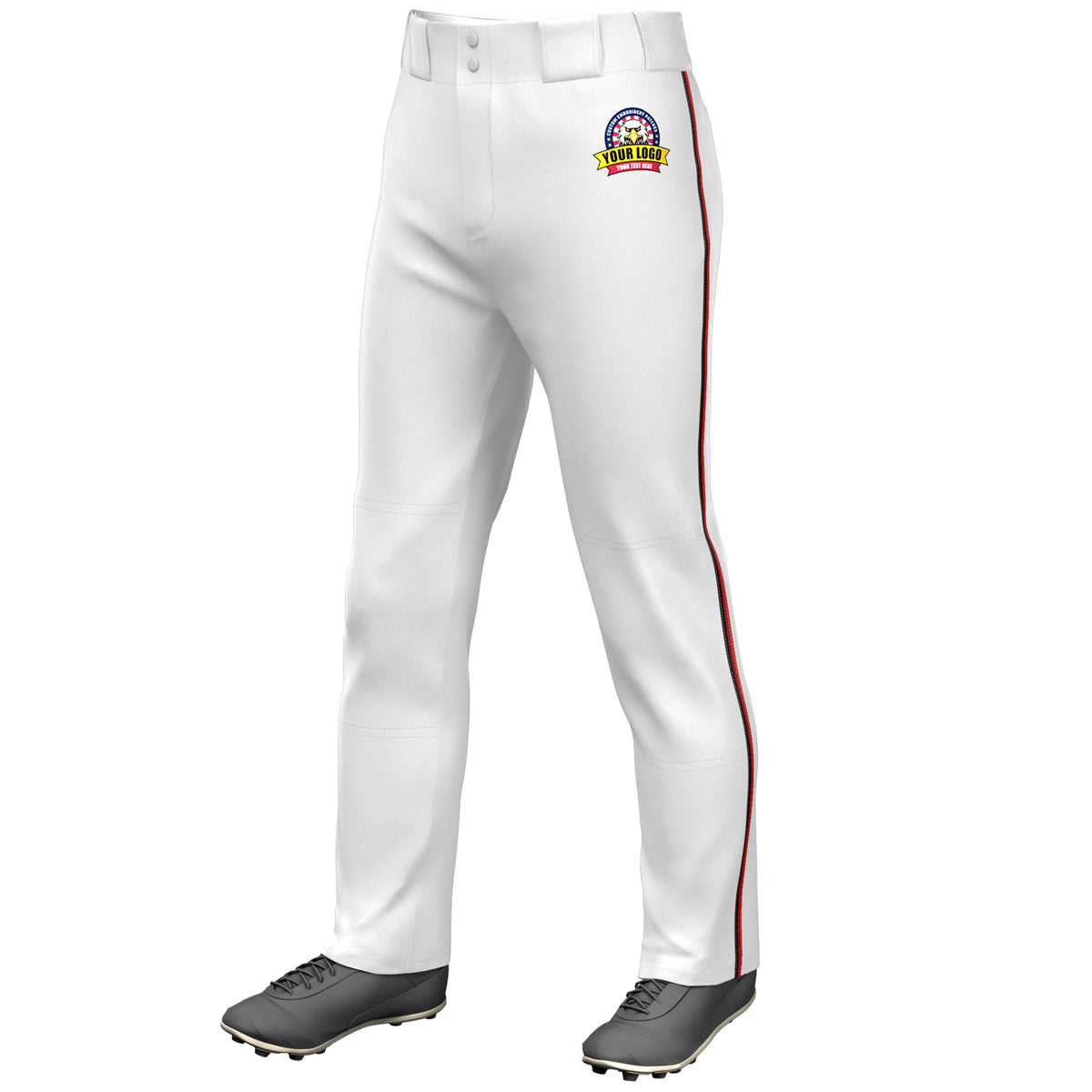 Custom White Black-Red Classic Fit Stretch Practice Loose-fit Baseball Pants
