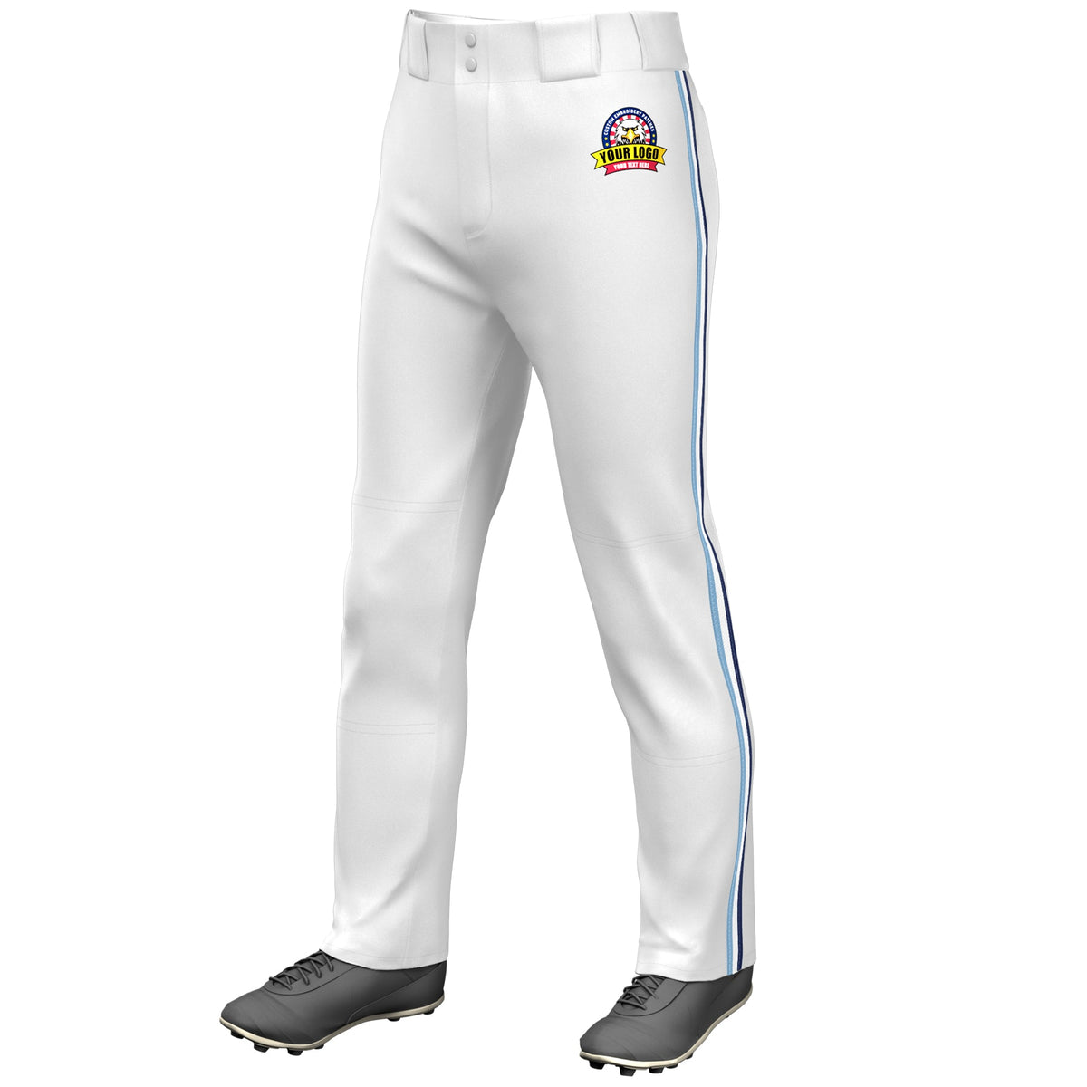 Custom White Royal White-Navy Classic Fit Stretch Practice Loose-fit Baseball Pants
