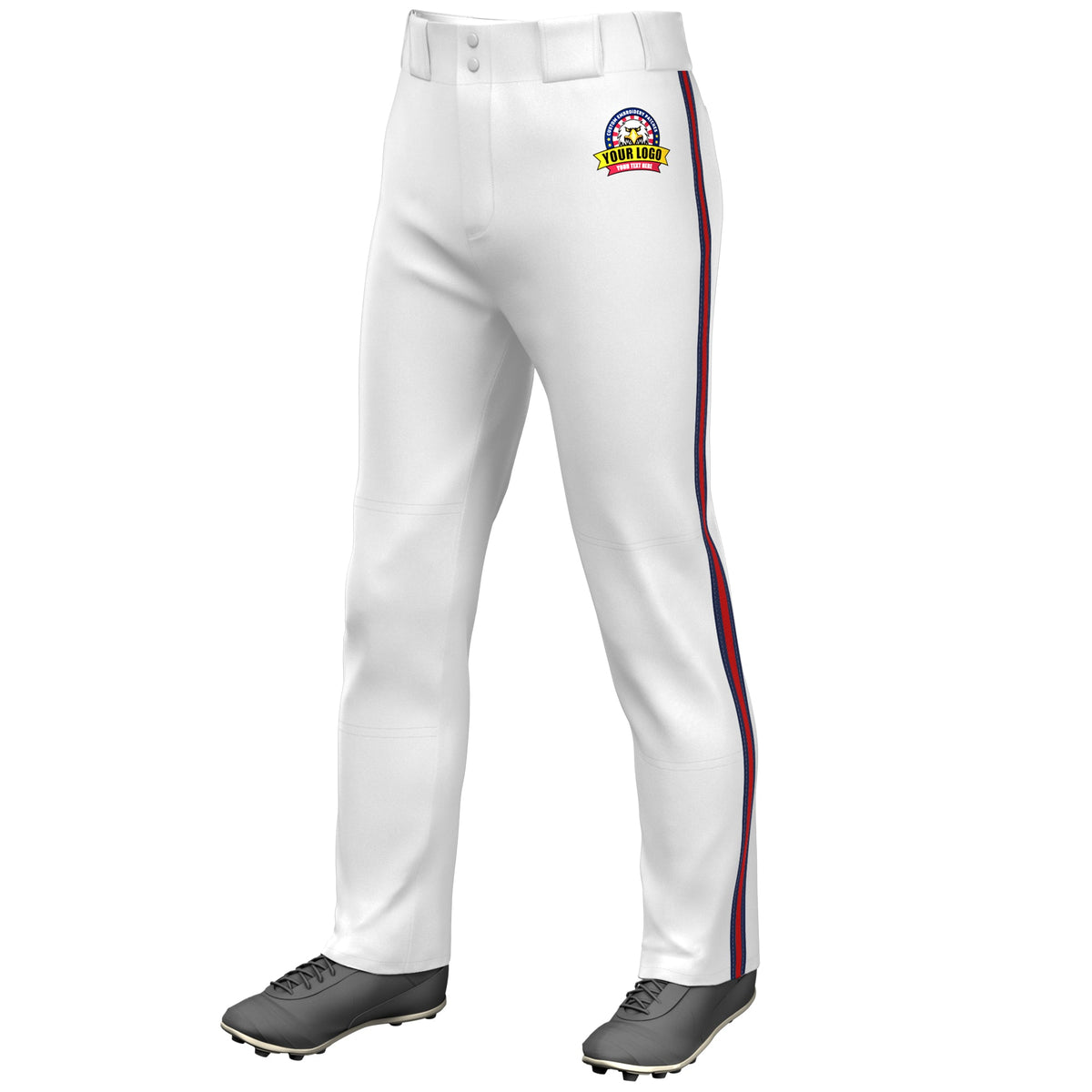 Custom White Navy Red-Navy Classic Fit Stretch Practice Loose-fit Baseball Pants