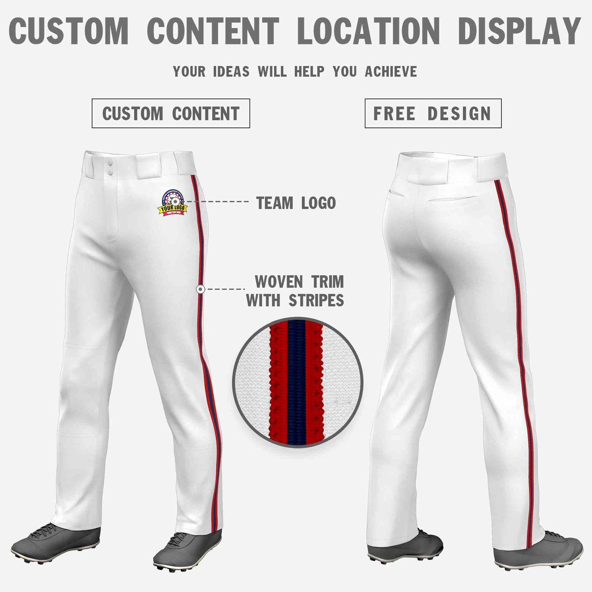 Custom White Red Navy-Red Classic Fit Stretch Practice Loose-fit Baseball Pants