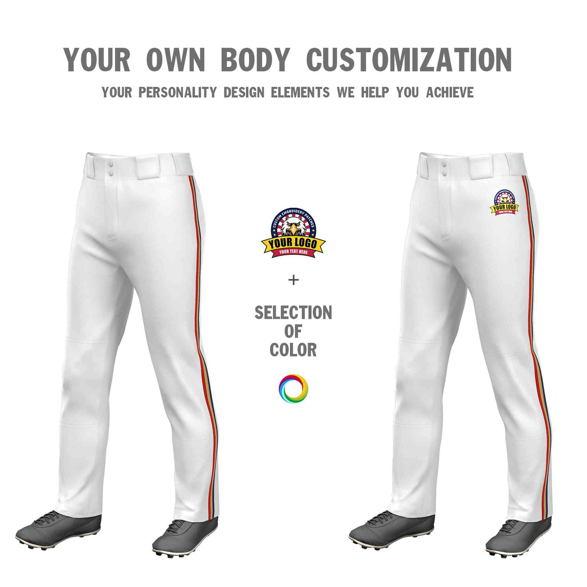 Custom White Navy Gold-Red Classic Fit Stretch Practice Loose-fit Baseball Pants