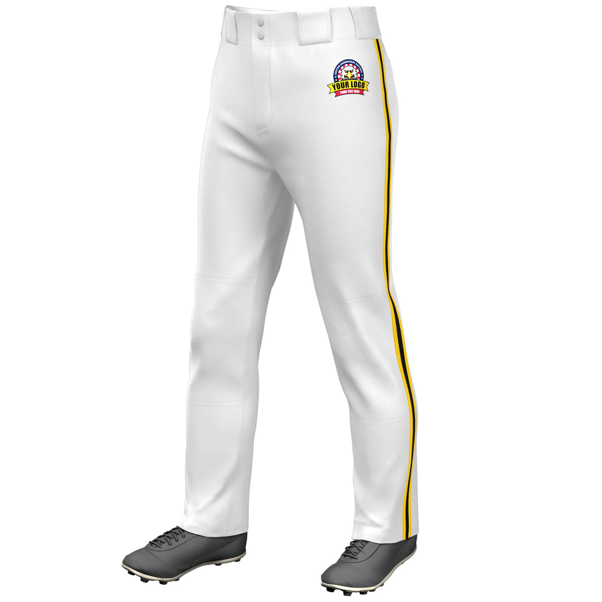Custom White Gold Black-Gold Classic Fit Stretch Practice Loose-fit Baseball Pants