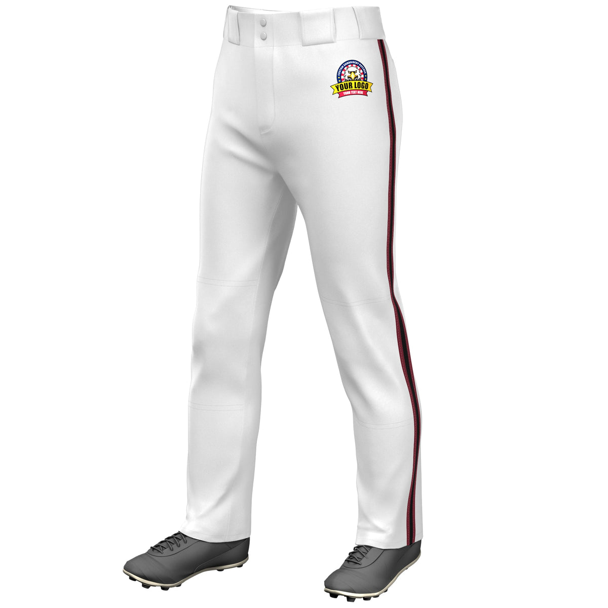 Custom White Crimson Black-Crimson Classic Fit Stretch Practice Loose-fit Baseball Pants
