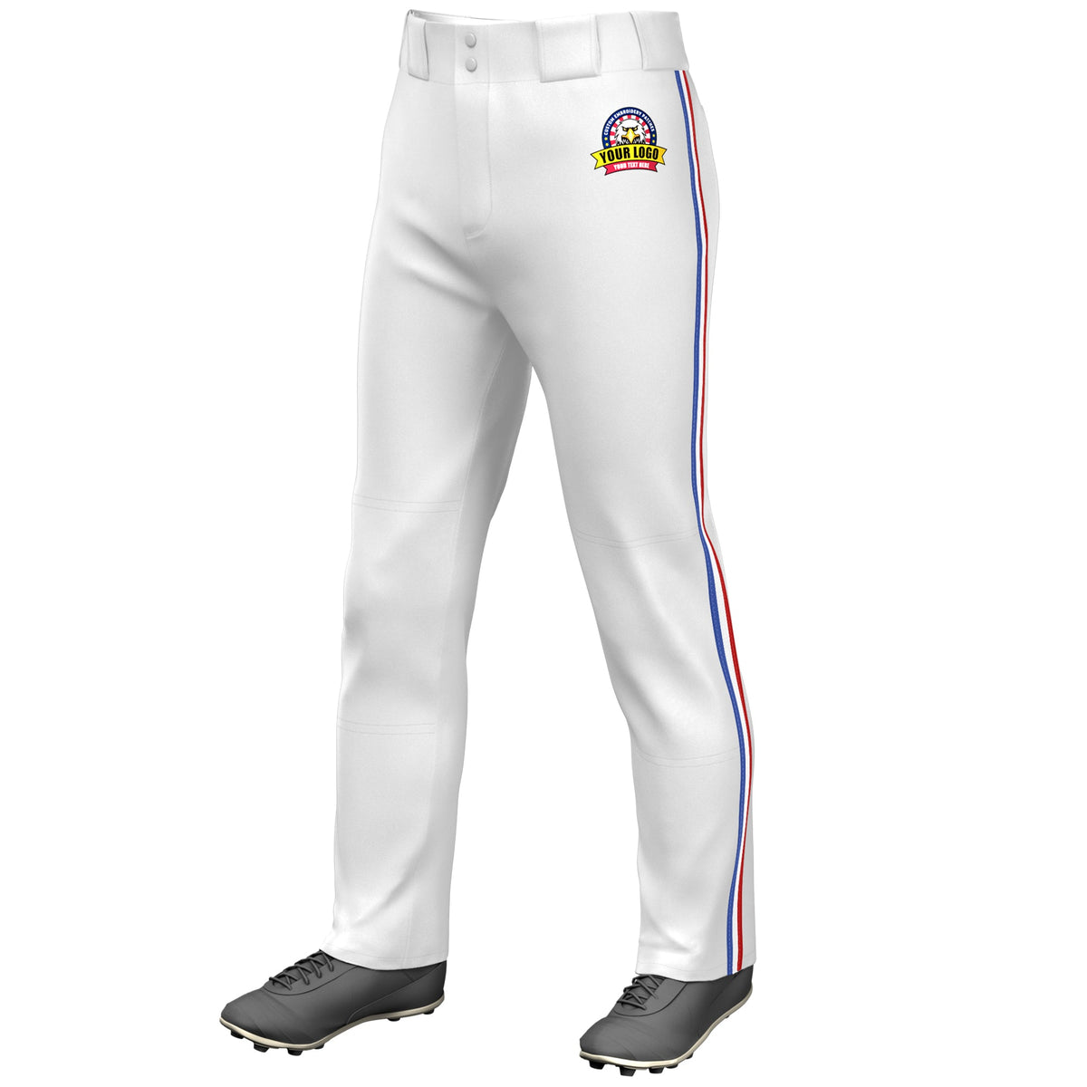 Custom White Royal White-Red Classic Fit Stretch Practice Loose-fit Baseball Pants