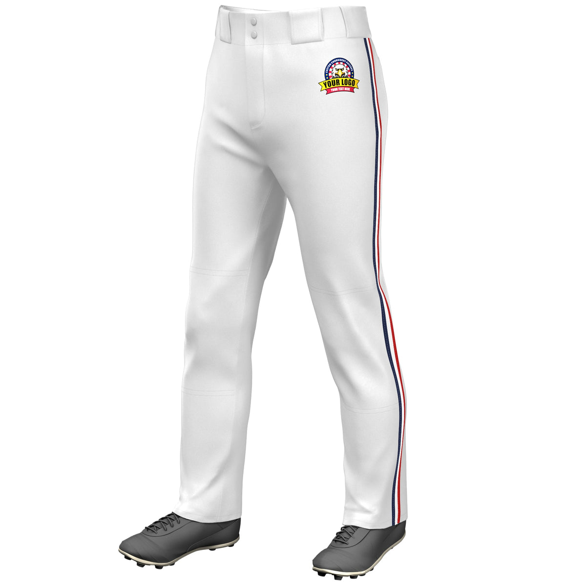 Custom White Navy White-Red Classic Fit Stretch Practice Loose-fit Baseball Pants