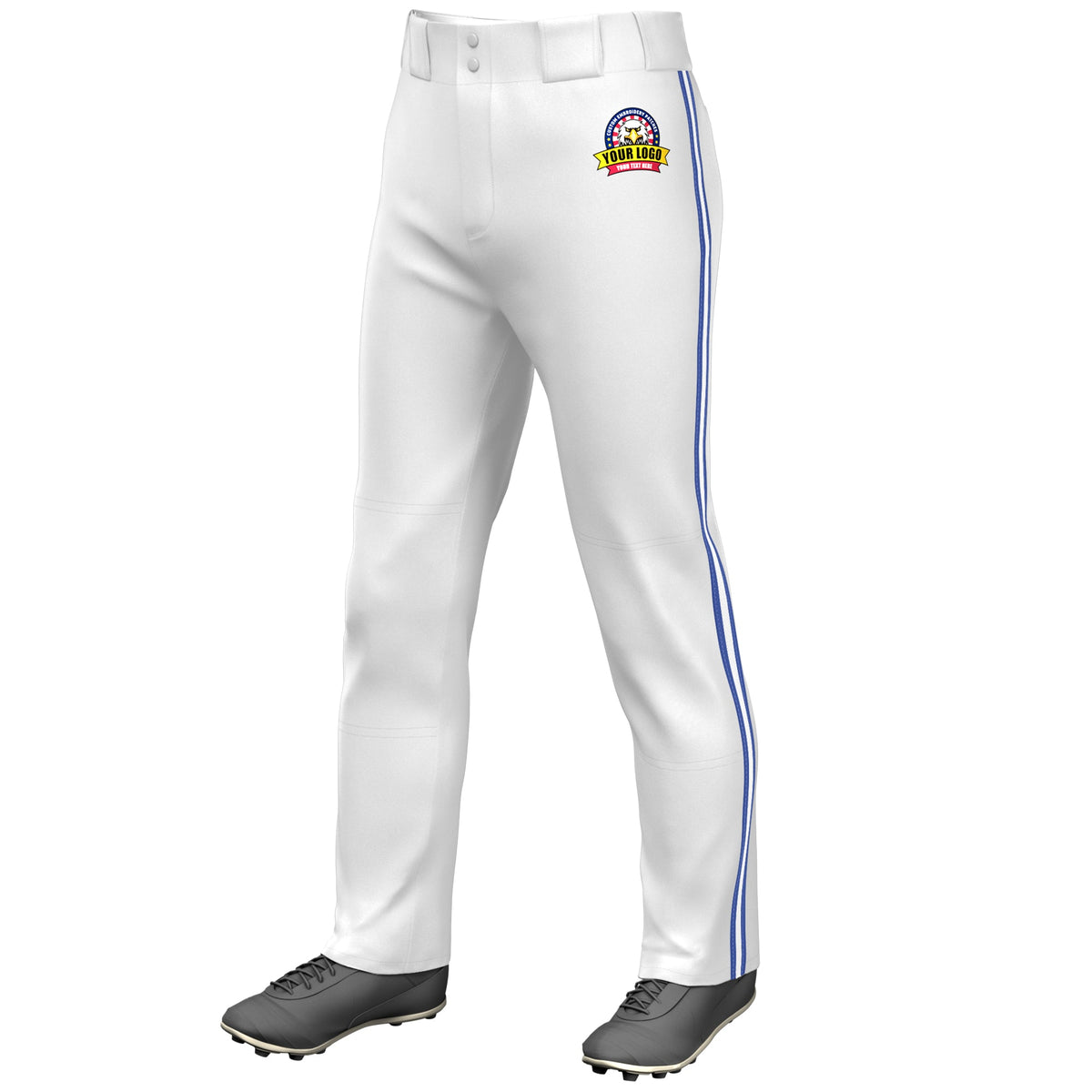 Custom White Royal White-Royal Classic Fit Stretch Practice Loose-fit Baseball Pants
