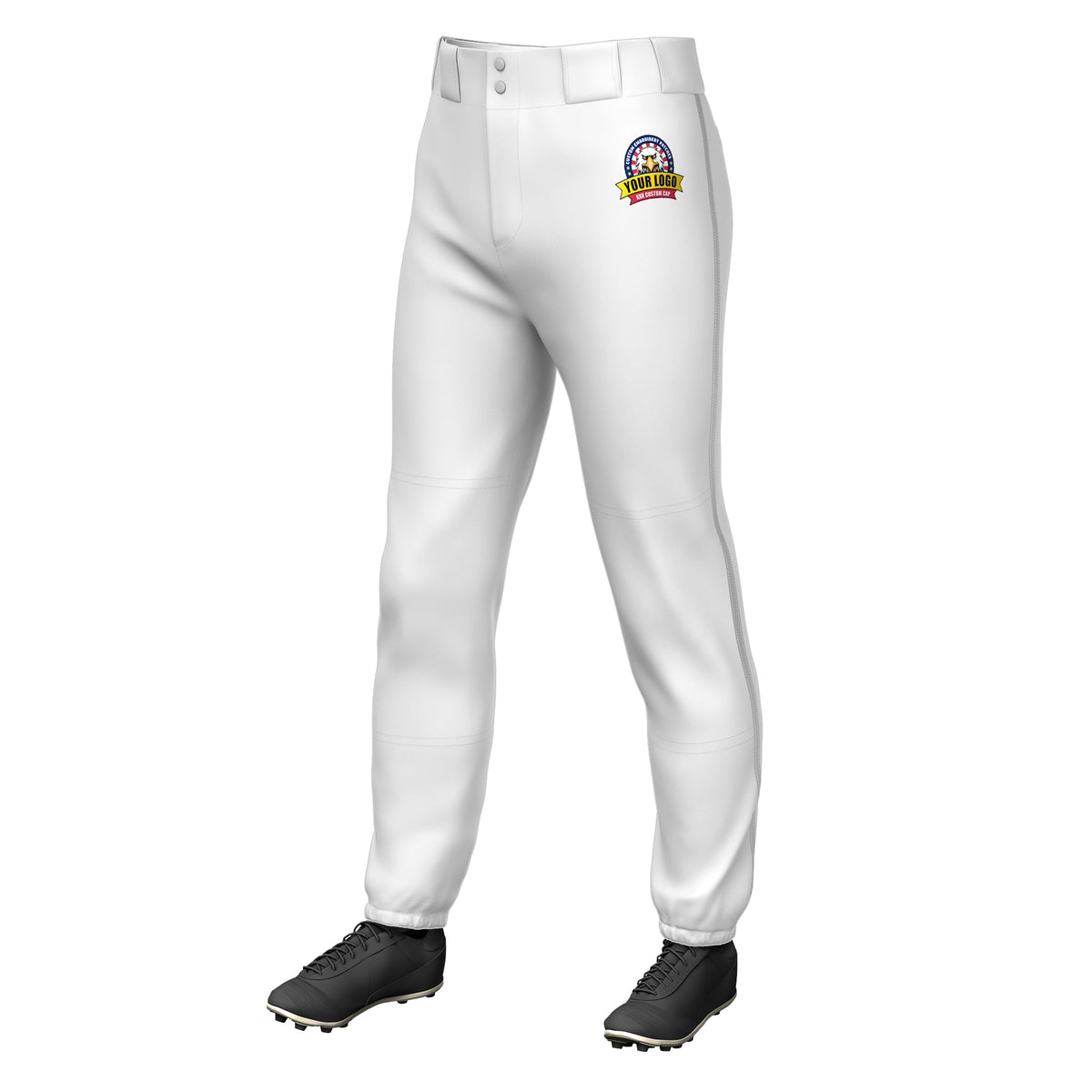 Custom White Gray Classic Fit Stretch Practice Pull-up Baseball Pants