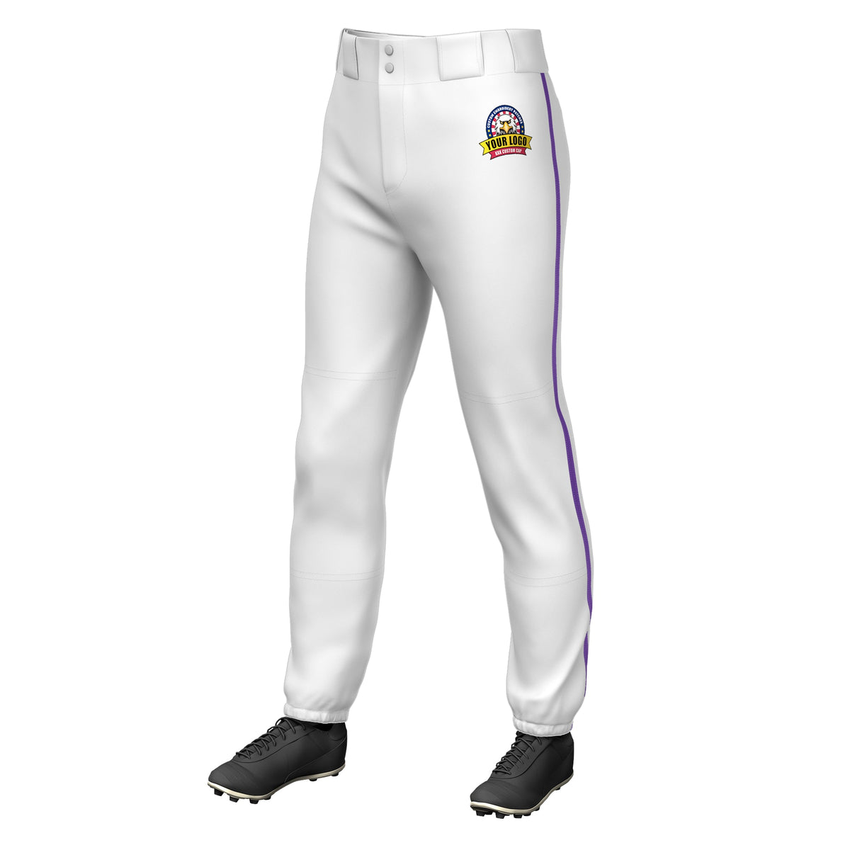 Custom White Purple Classic Fit Stretch Practice Pull-up Baseball Pants