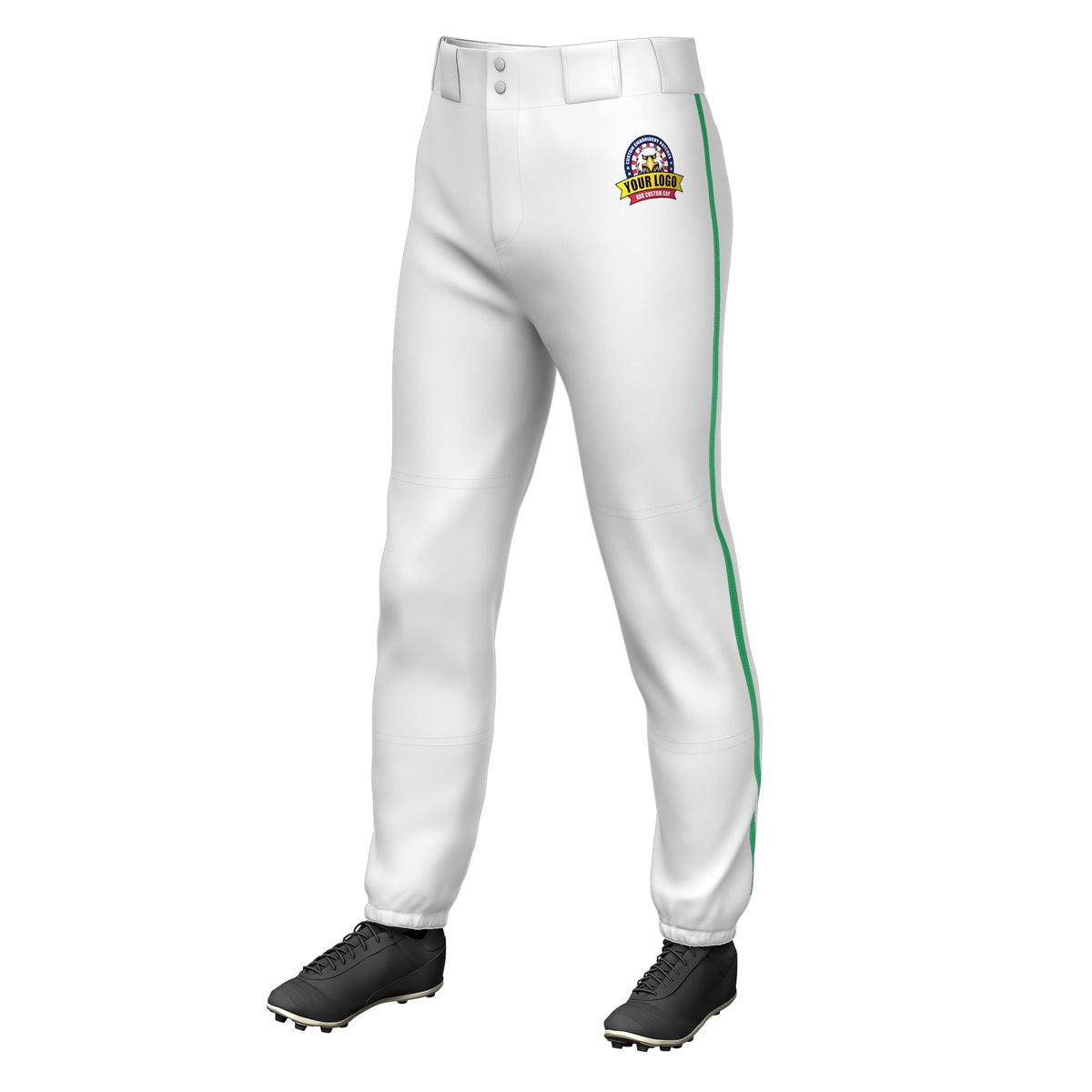Custom White Kelly Green Classic Fit Stretch Practice Pull-up Baseball Pants