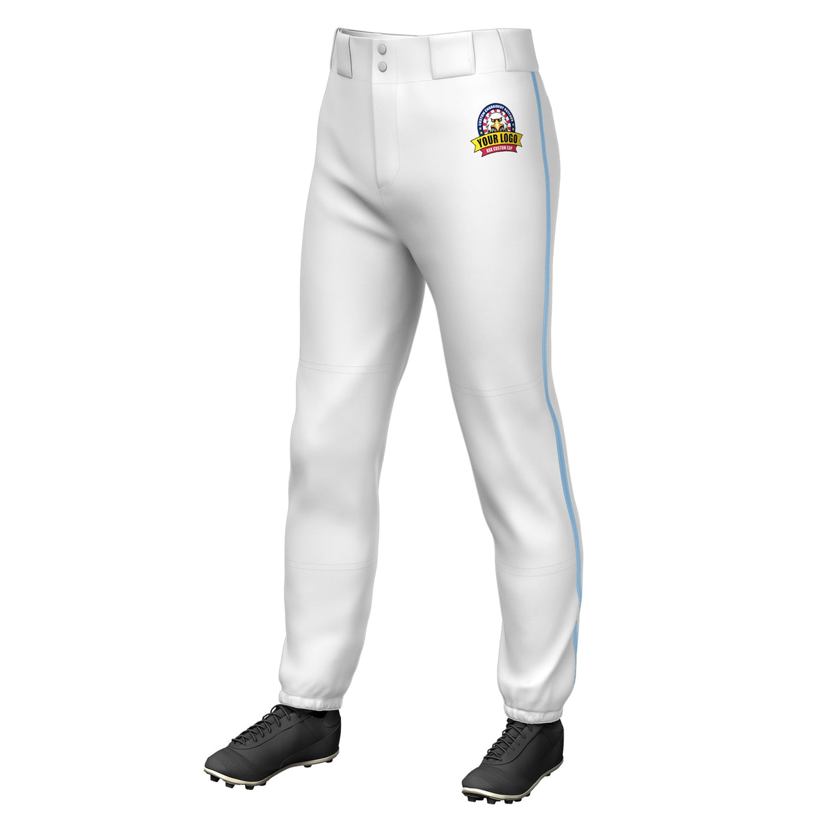 Custom White Light Blue Classic Fit Stretch Practice Pull-up Baseball Pants