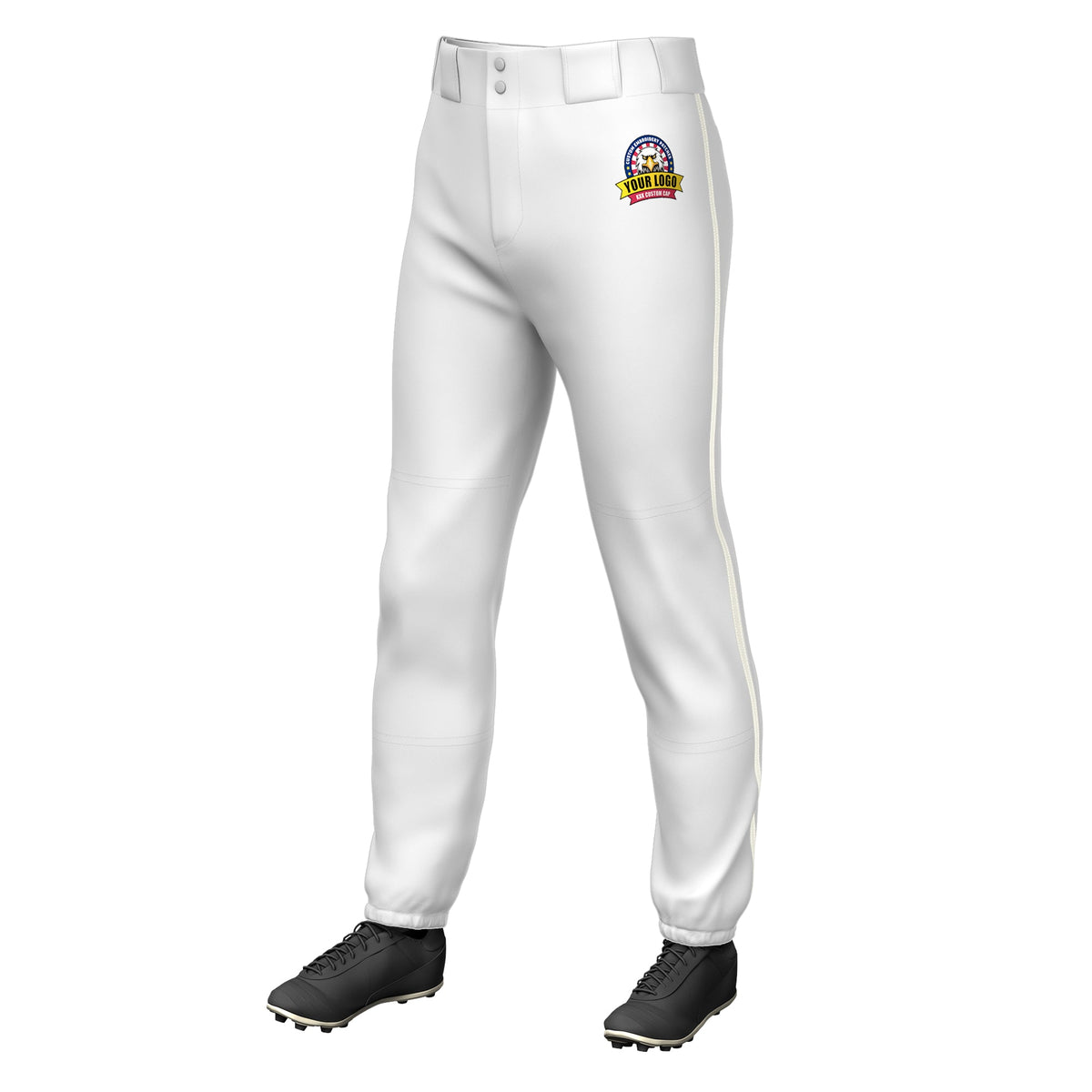 Custom White Cream Classic Fit Stretch Practice Pull-up Baseball Pants