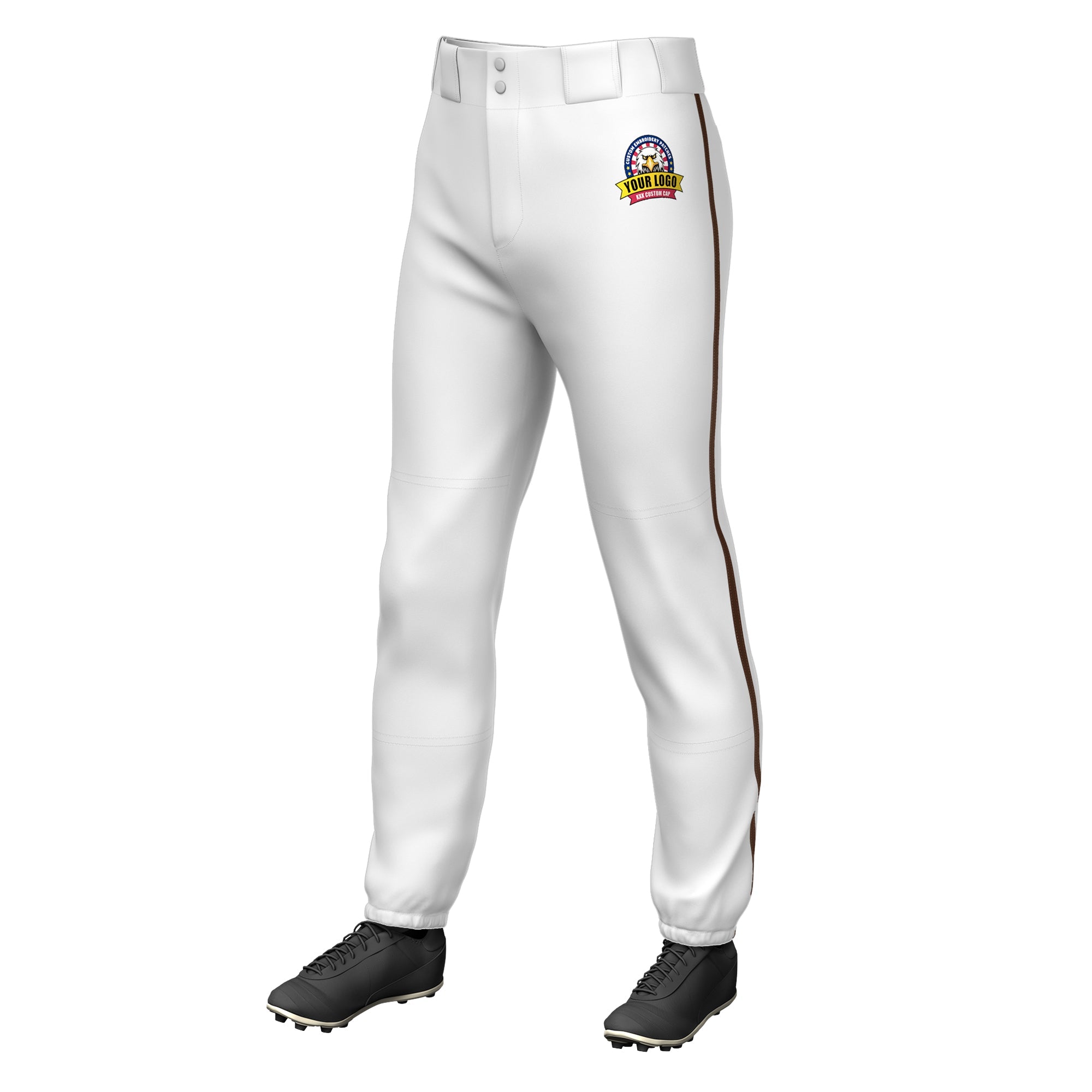 Custom White Brown Classic Fit Stretch Practice Pull-up Baseball Pants