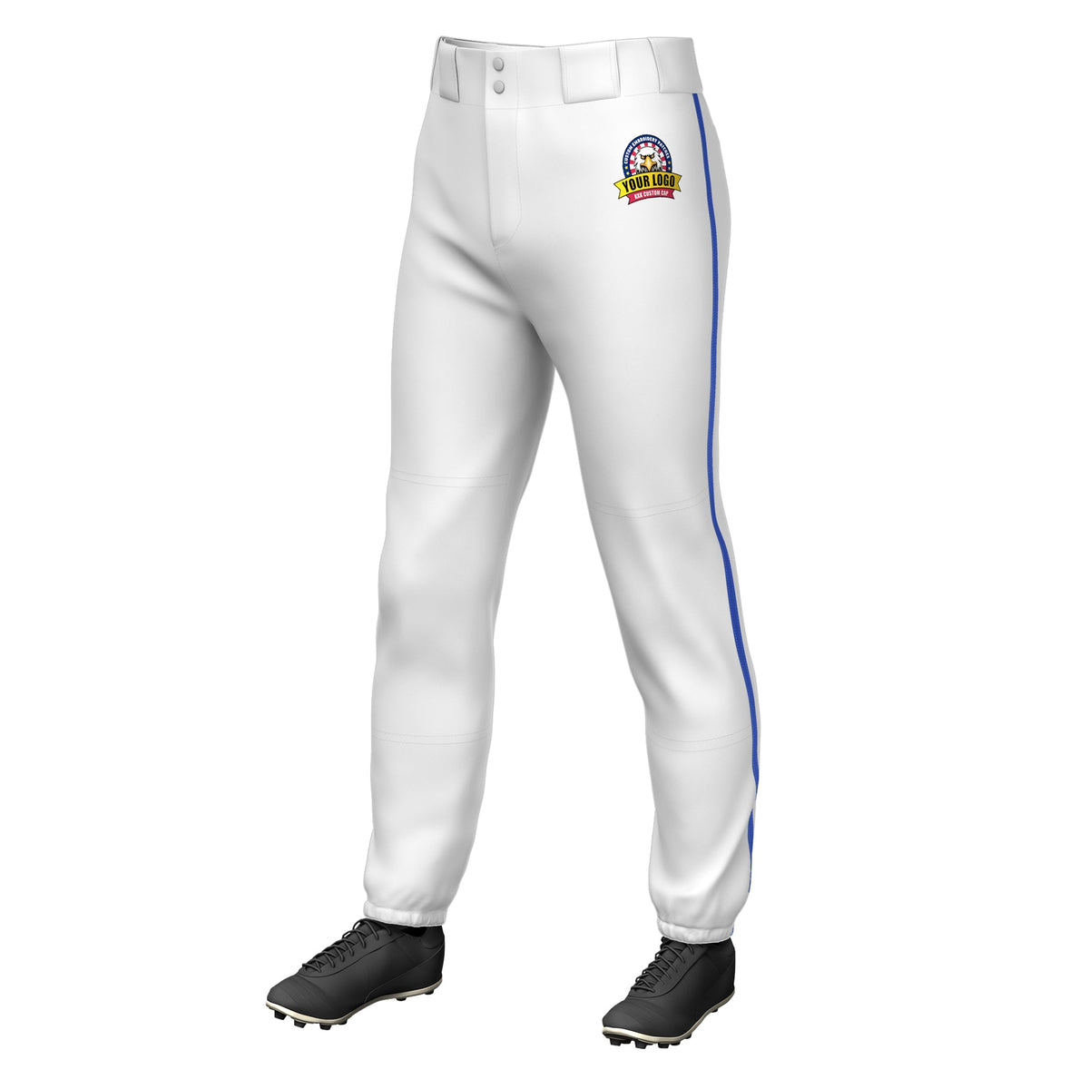 Custom White Royal Classic Fit Stretch Practice Pull-up Baseball Pants