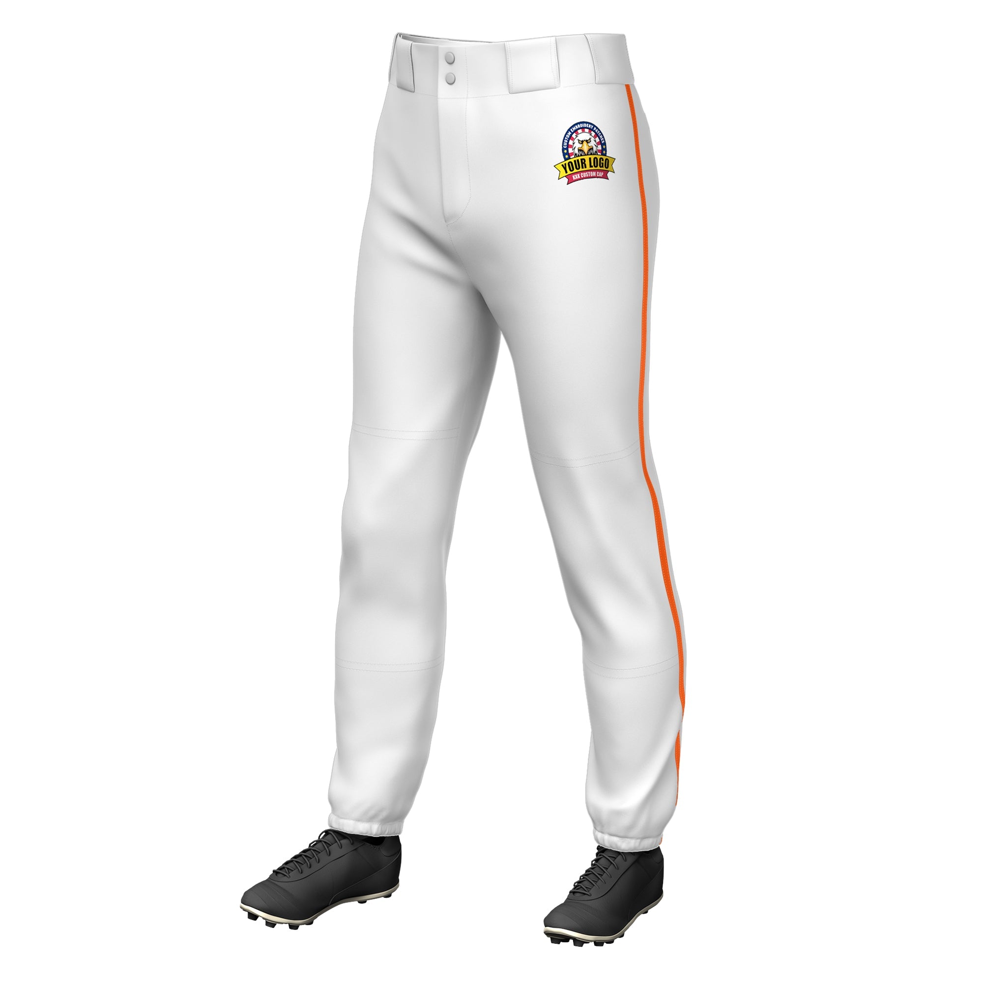Custom White Orange Classic Fit Stretch Practice Pull-up Baseball Pants