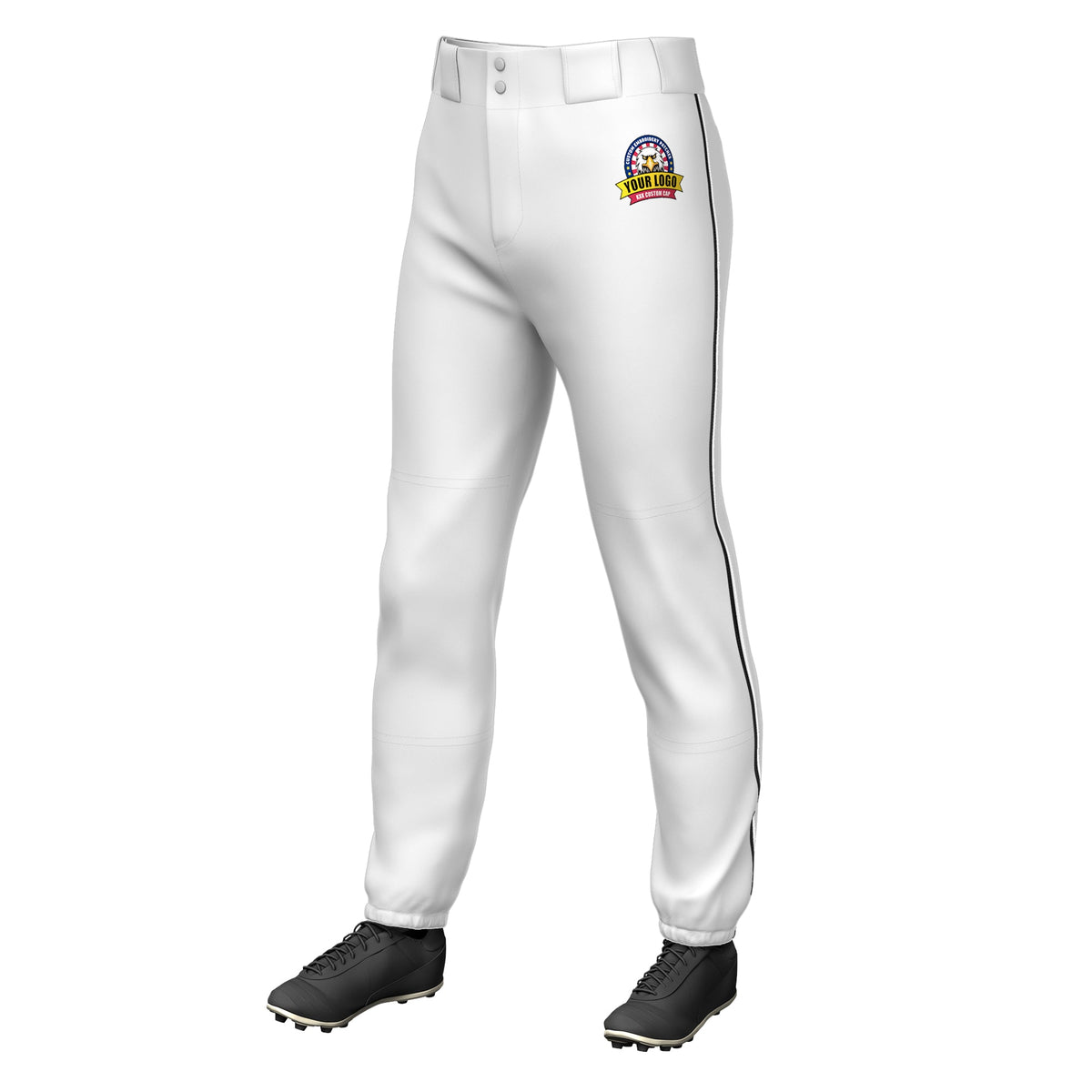 Custom White Black-White Classic Fit Stretch Practice Pull-up Baseball Pants