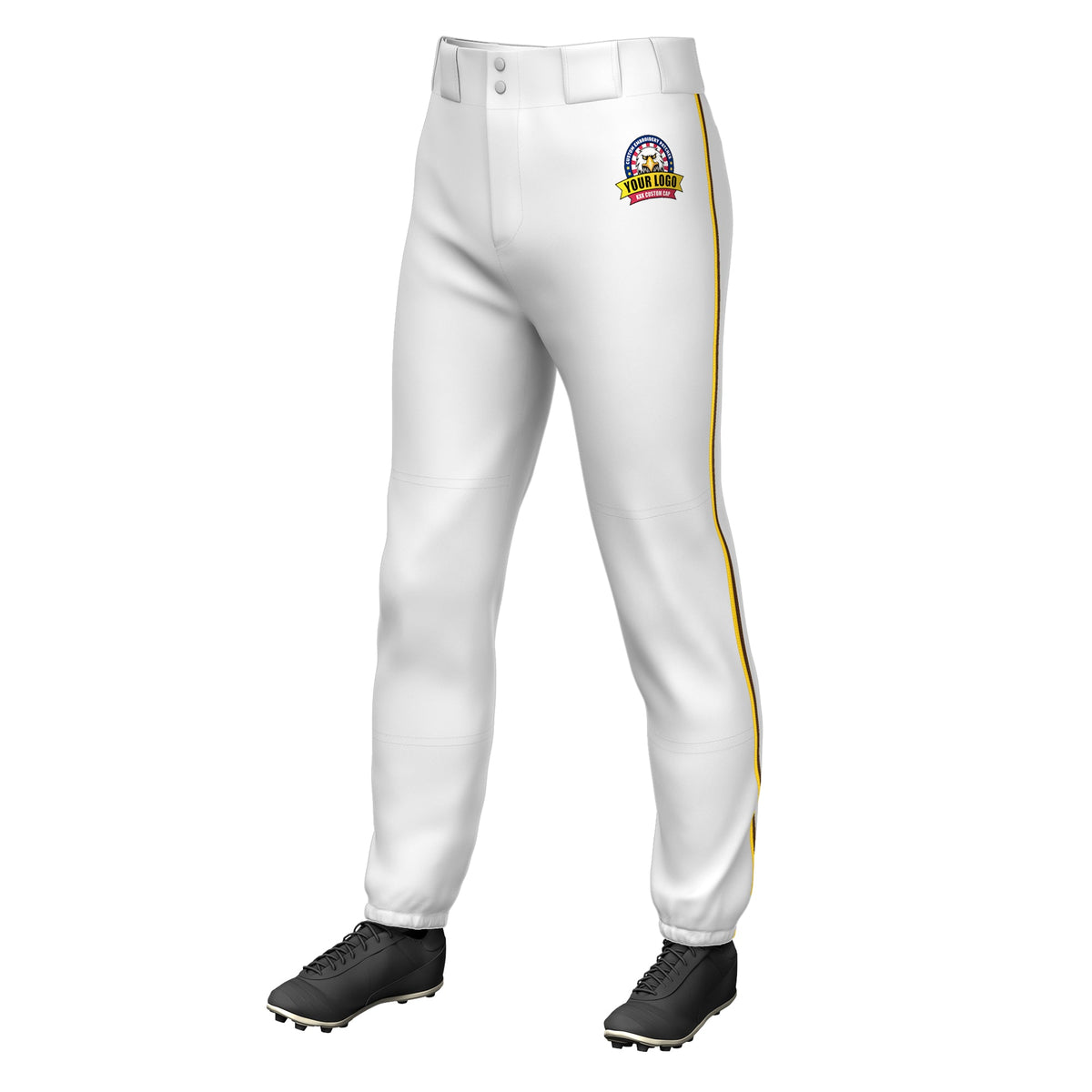 Custom White Gold-Brown Classic Fit Stretch Practice Pull-up Baseball Pants