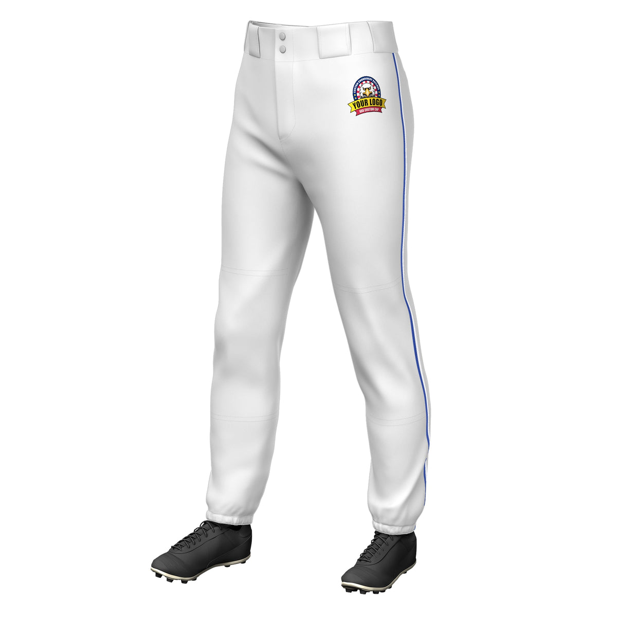 Custom White Royal-White Classic Fit Stretch Practice Pull-up Baseball Pants